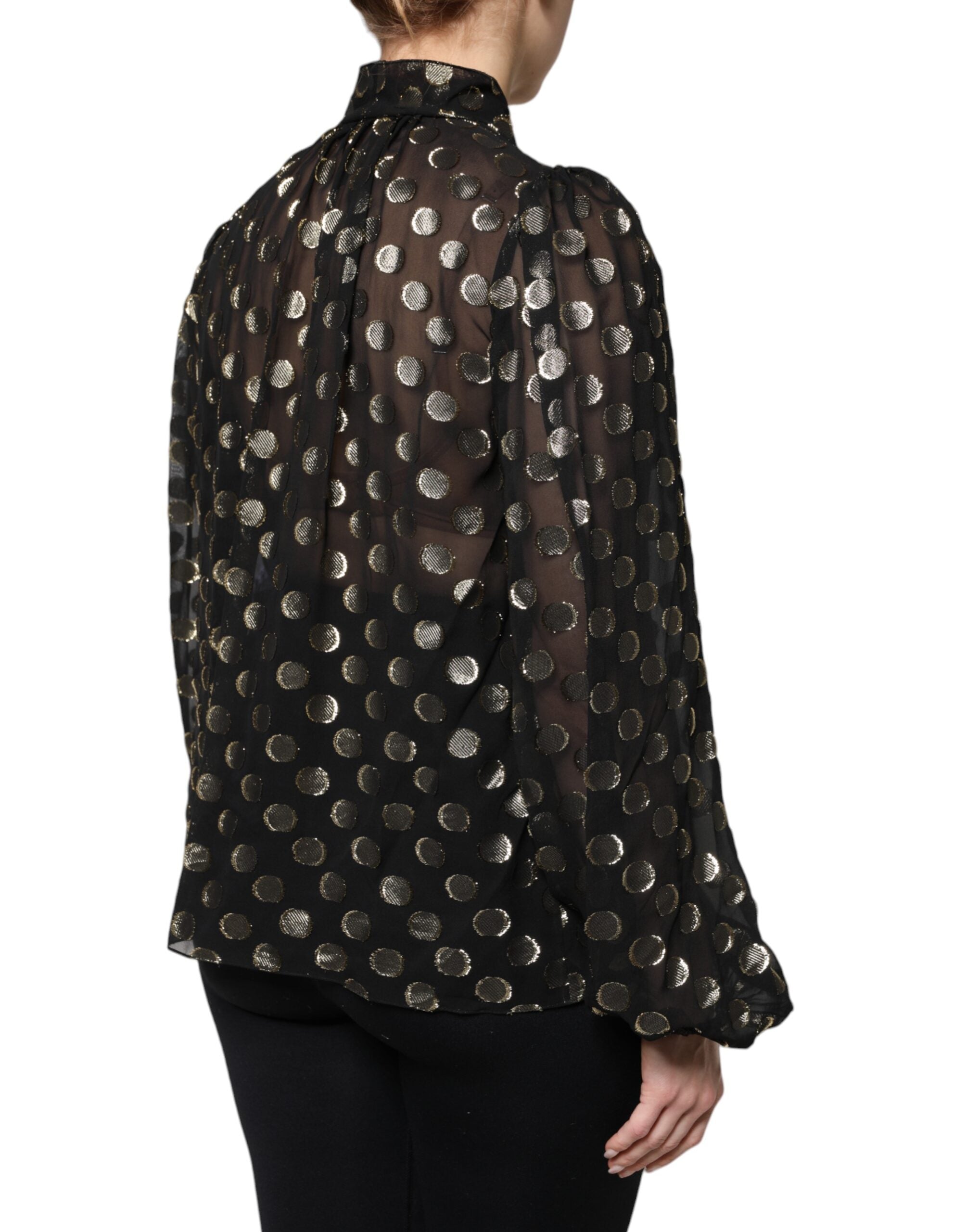 Dolce & Gabbana black blouse top with laced neckline and polka dots-5