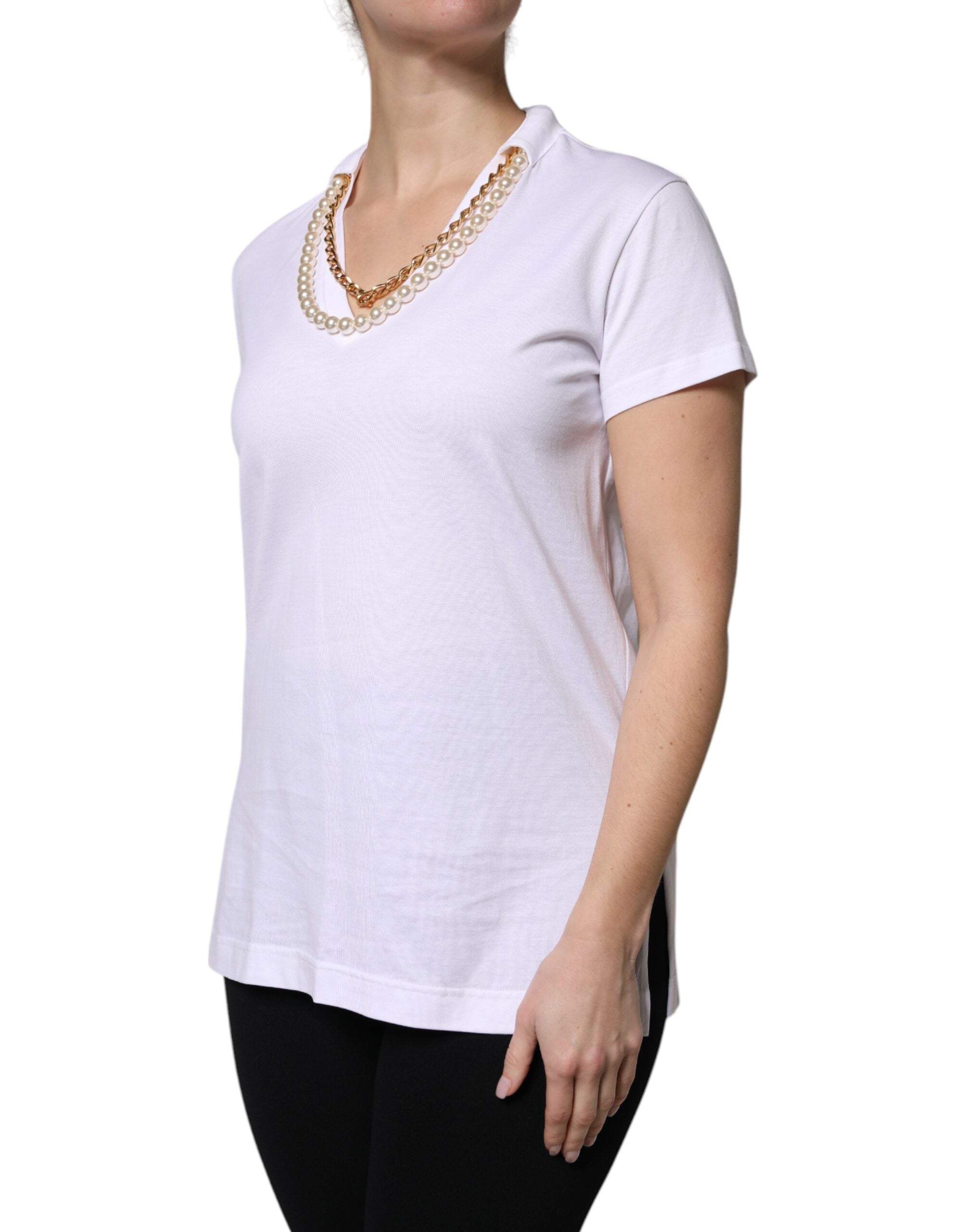 Dolce & Gabbana White Cotton Short-Sleeved T-Shirt with Necklace-3