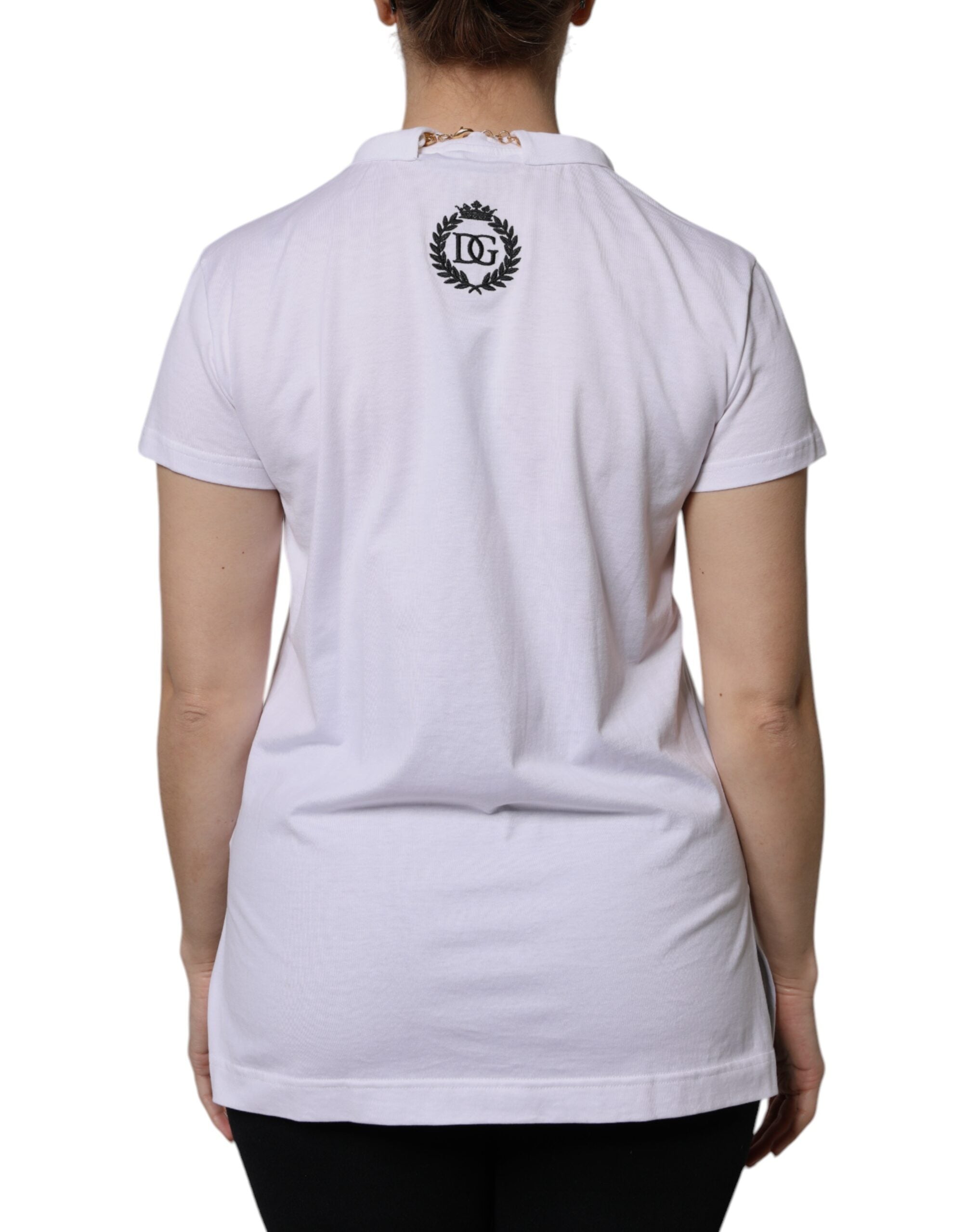 Dolce & Gabbana White Cotton Short-Sleeved T-Shirt with Necklace-4