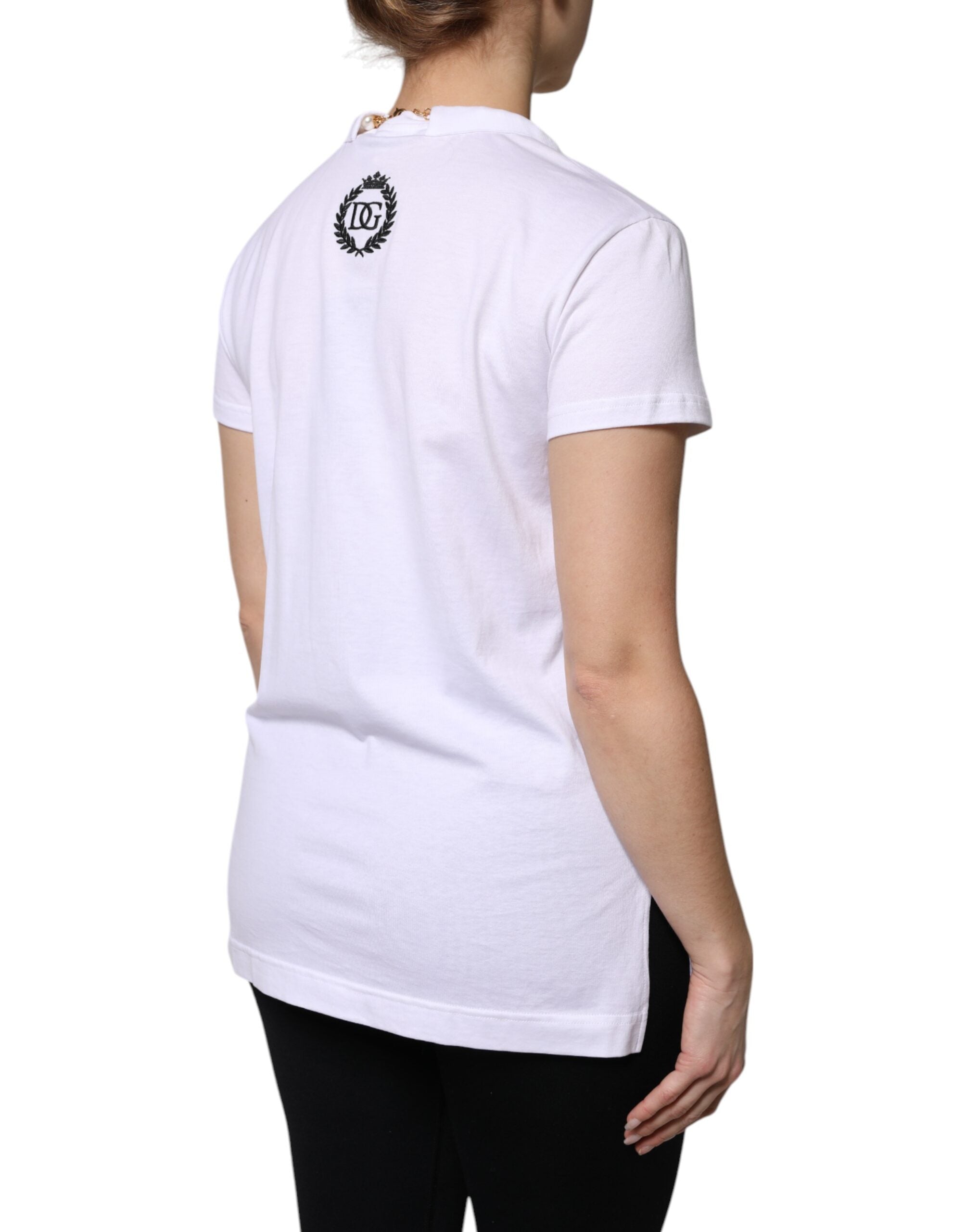 Dolce & Gabbana White Cotton Short-Sleeved T-Shirt with Necklace-5