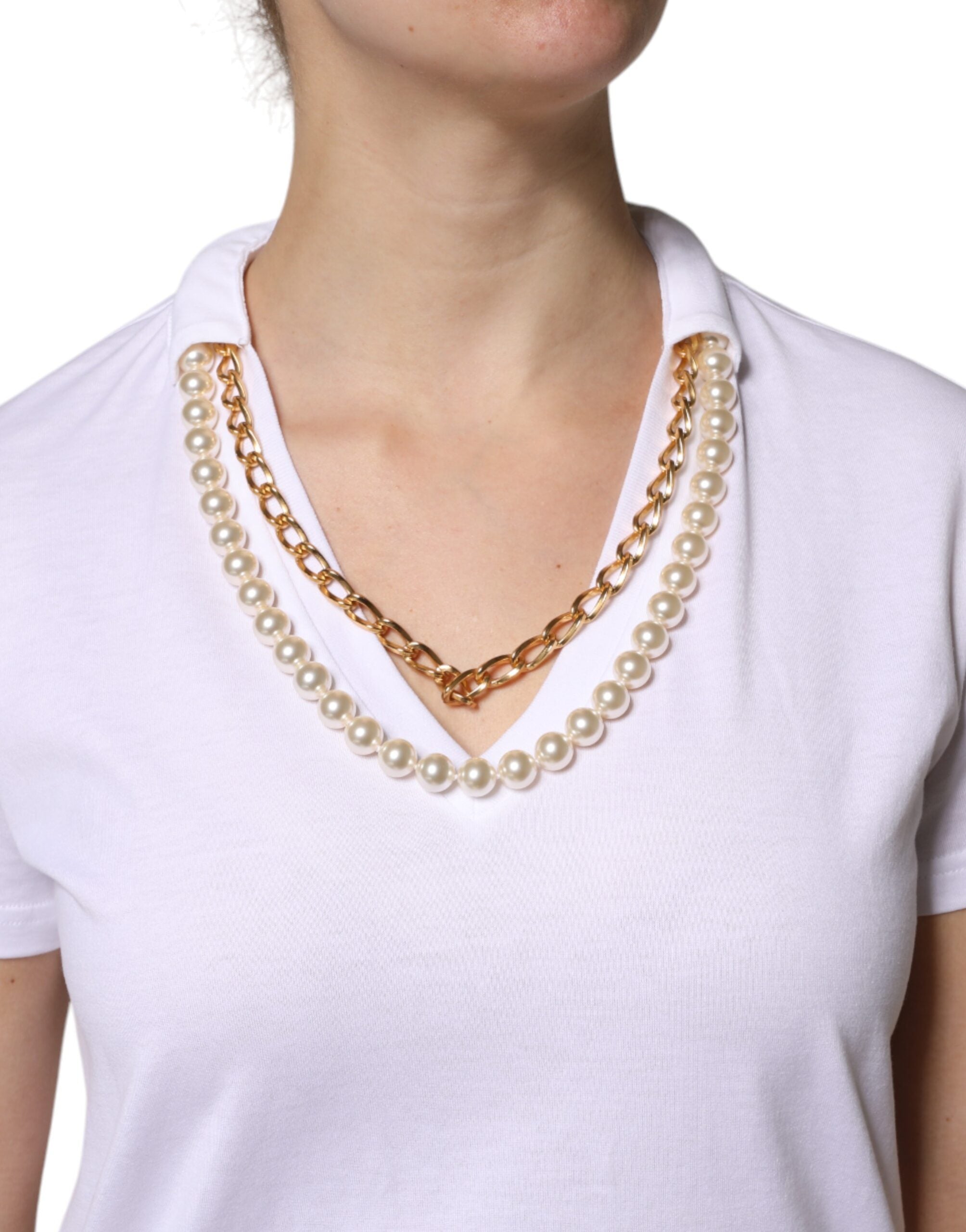 Dolce & Gabbana White Cotton Short-Sleeved T-Shirt with Necklace-6