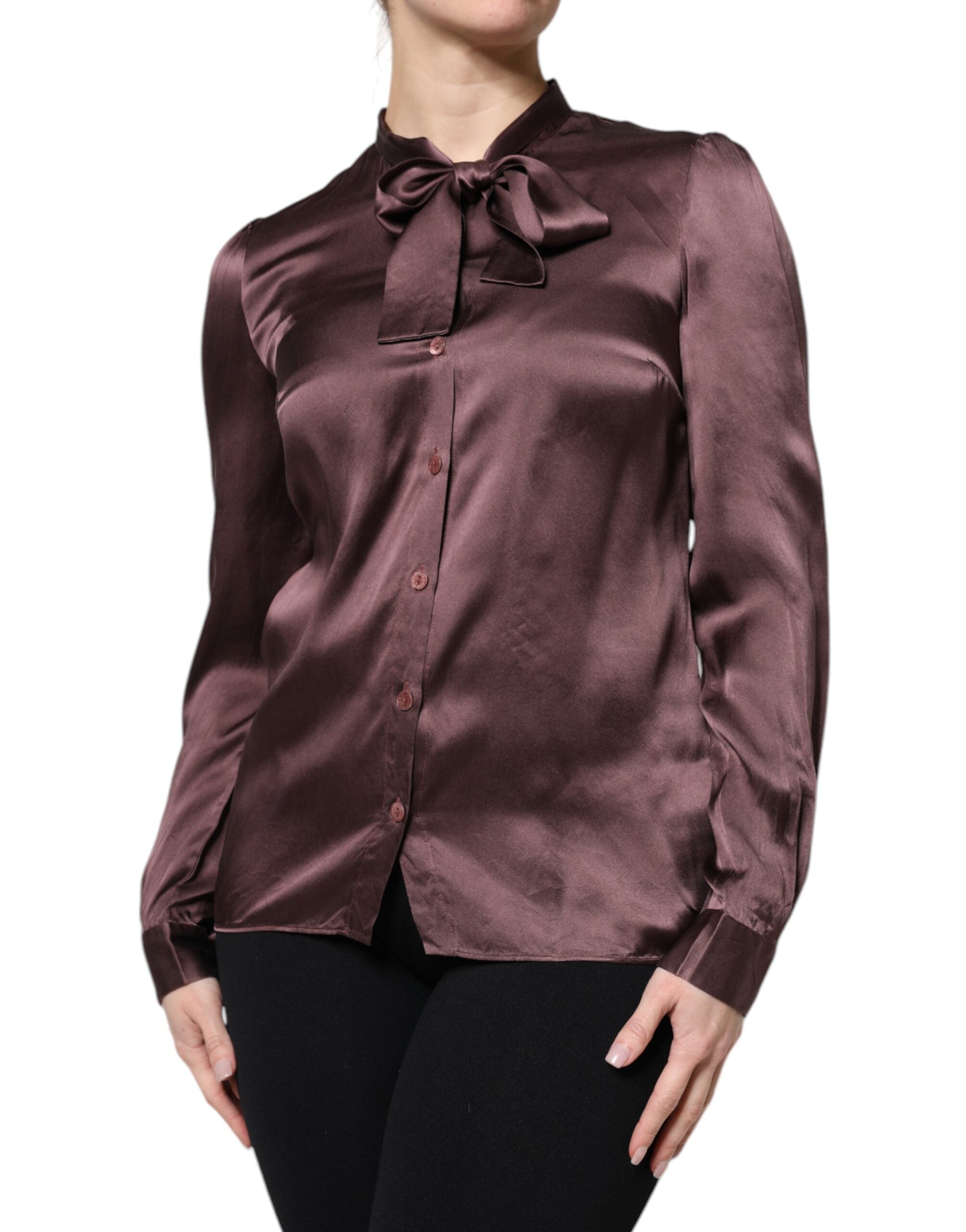 Dolce & Gabbana Brown Ascot Collar Long Sleeve Blouse Top-3
