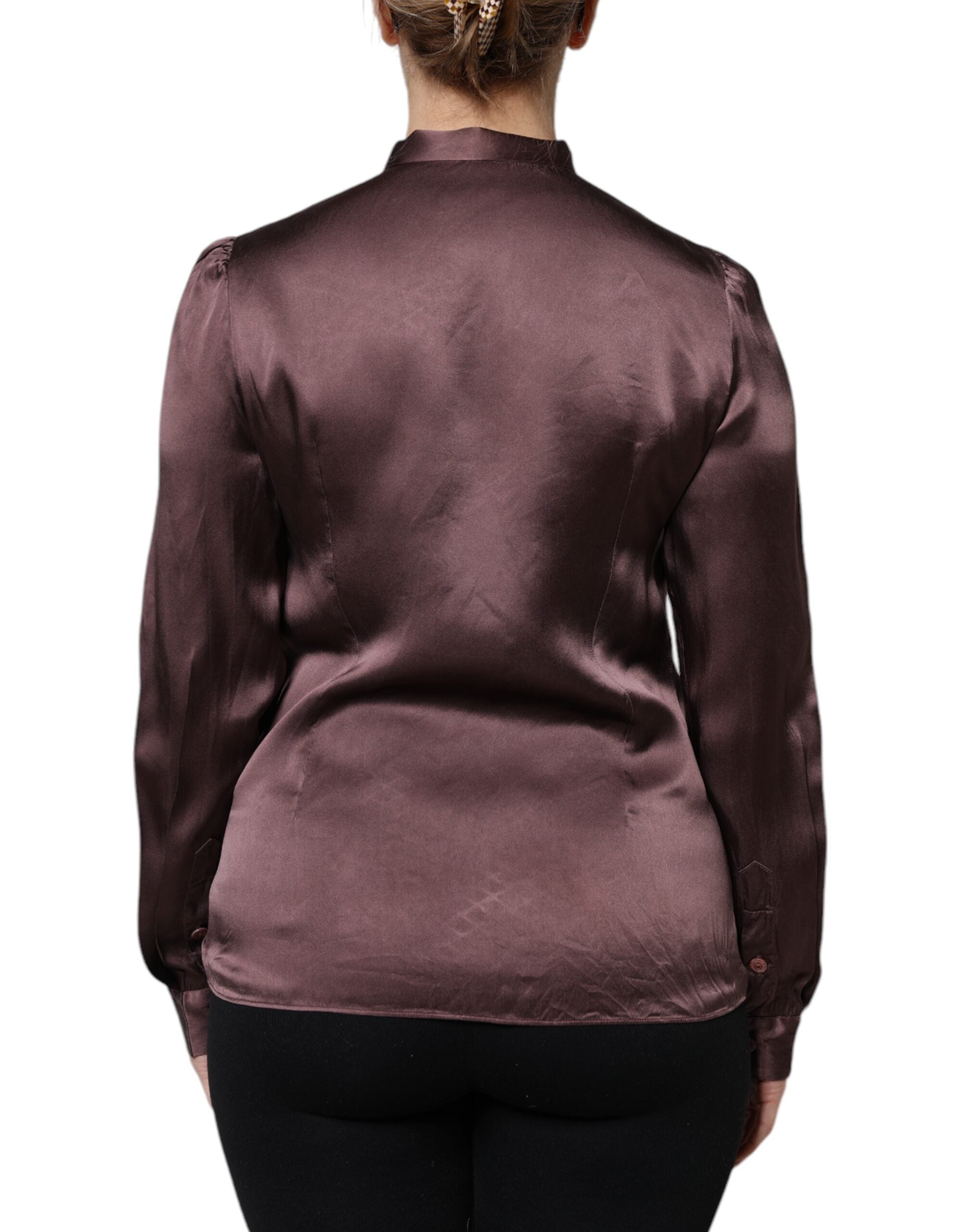 Dolce & Gabbana Brown Ascot Collar Long Sleeve Blouse Top-4
