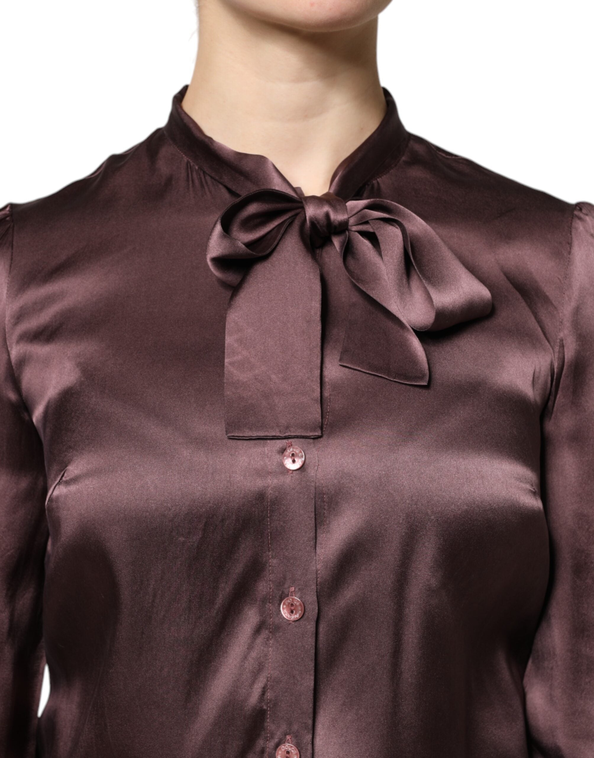 Dolce & Gabbana Brown Ascot Collar Long Sleeve Blouse Top-5