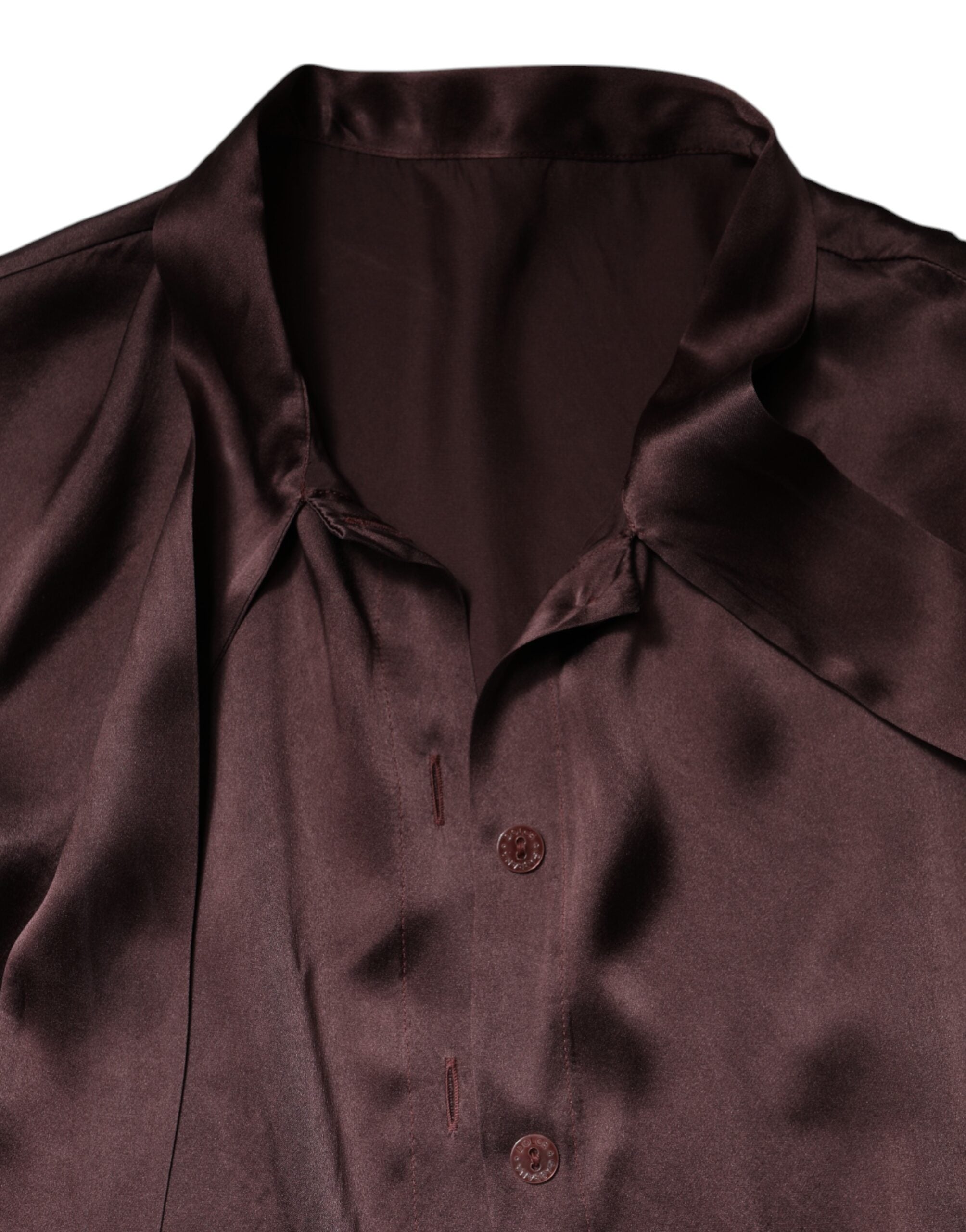 Dolce & Gabbana Brown Ascot Collar Long Sleeve Blouse Top-7