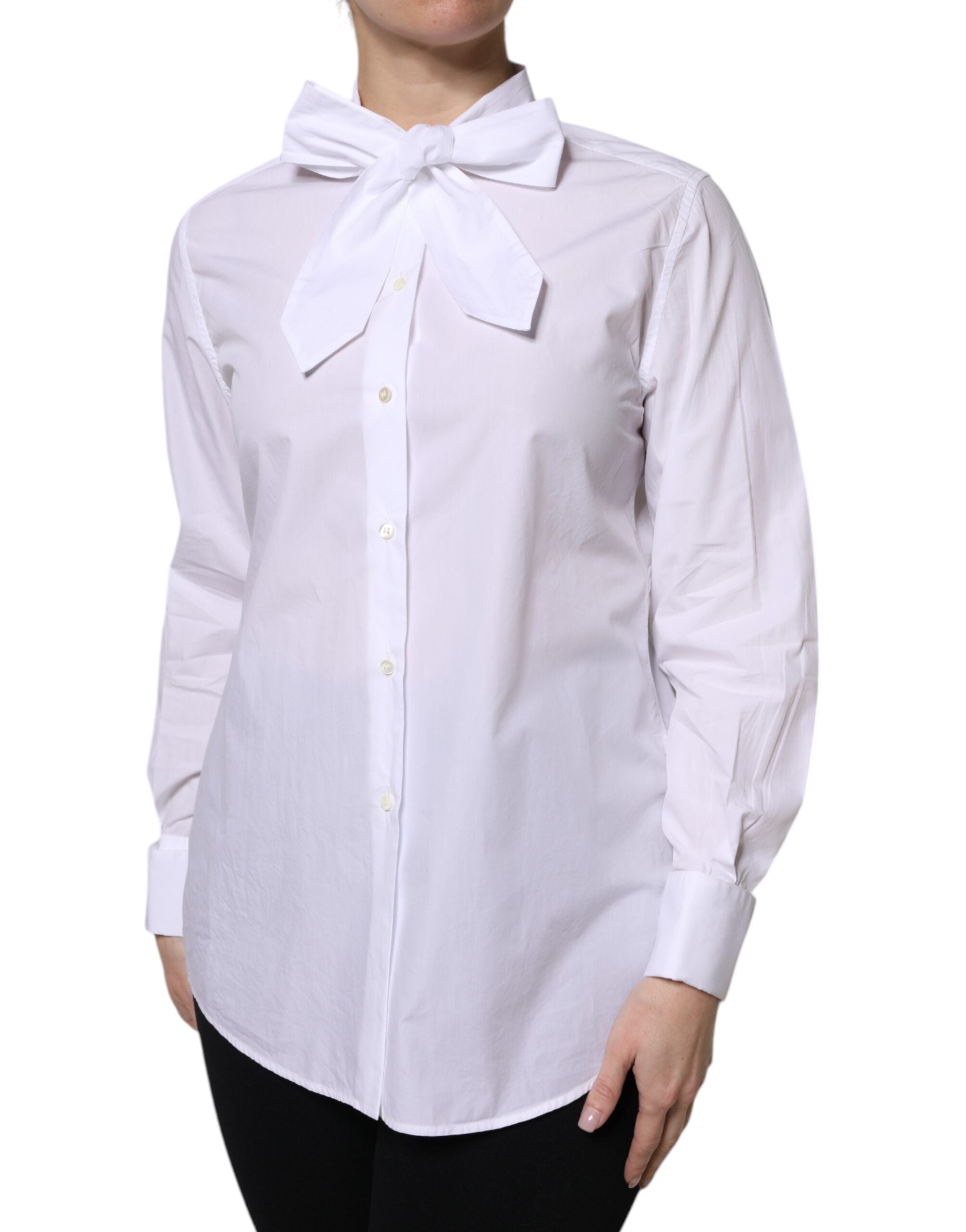 Dolce & Gabbana White Ascot Collar Long Sleeve Blouse Top-3