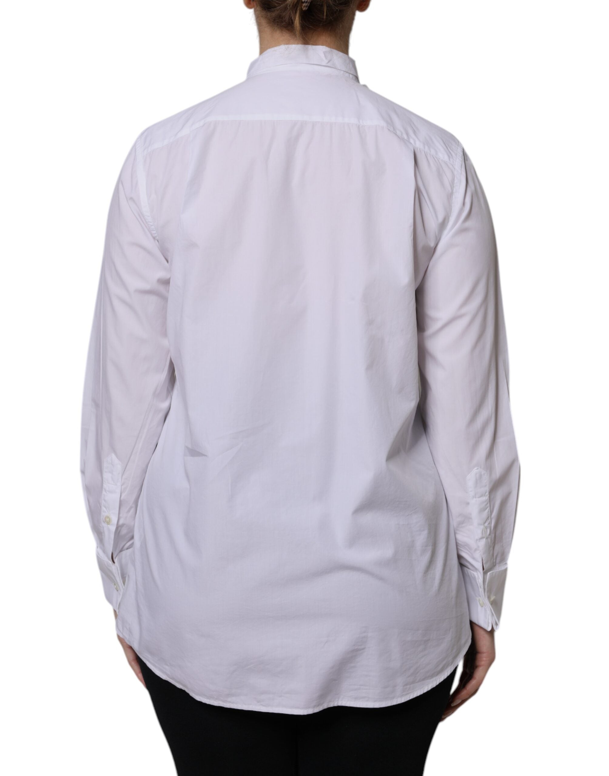 Dolce & Gabbana White Ascot Collar Long Sleeve Blouse Top-4