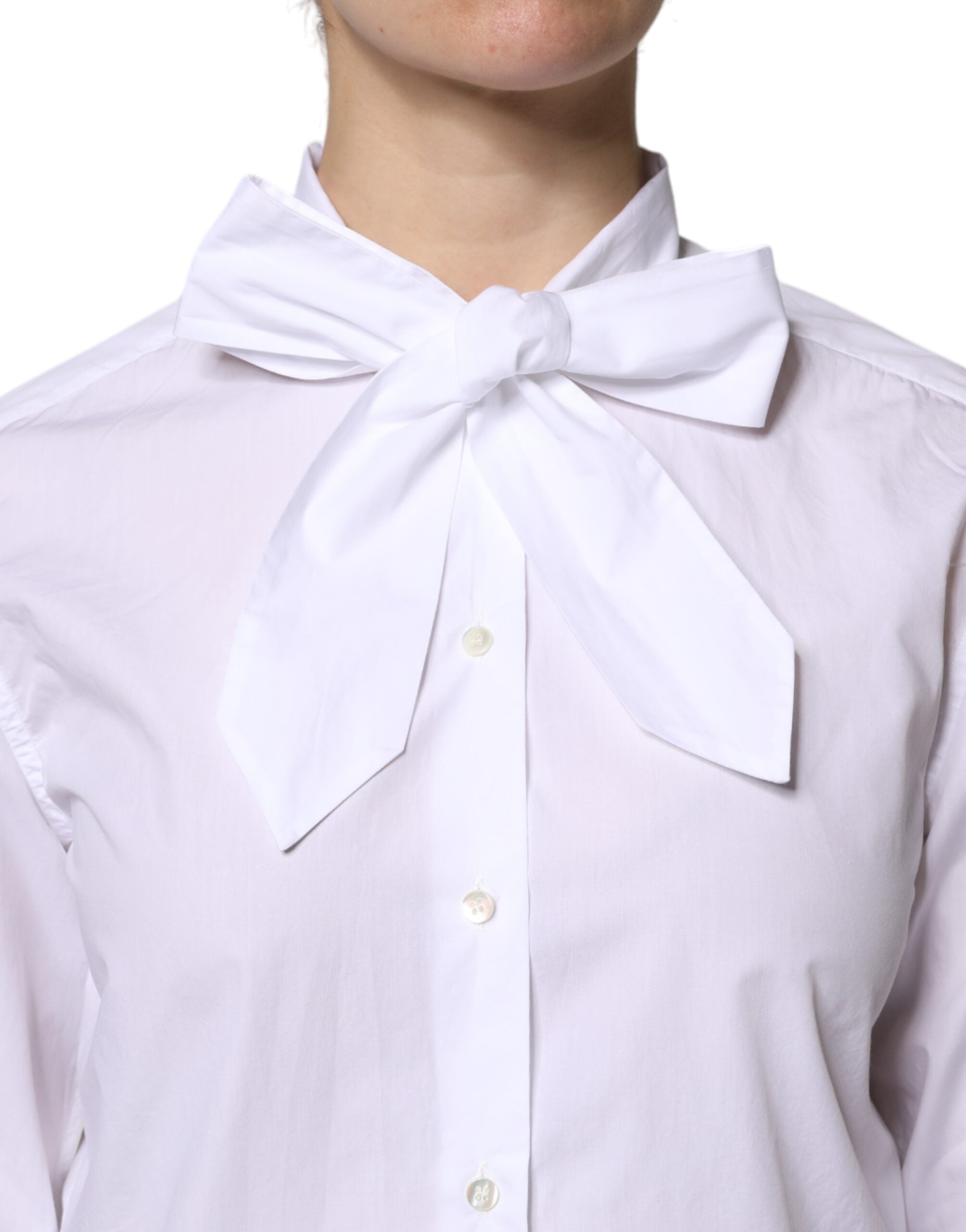 Dolce & Gabbana White Ascot Collar Long Sleeve Blouse Top-5