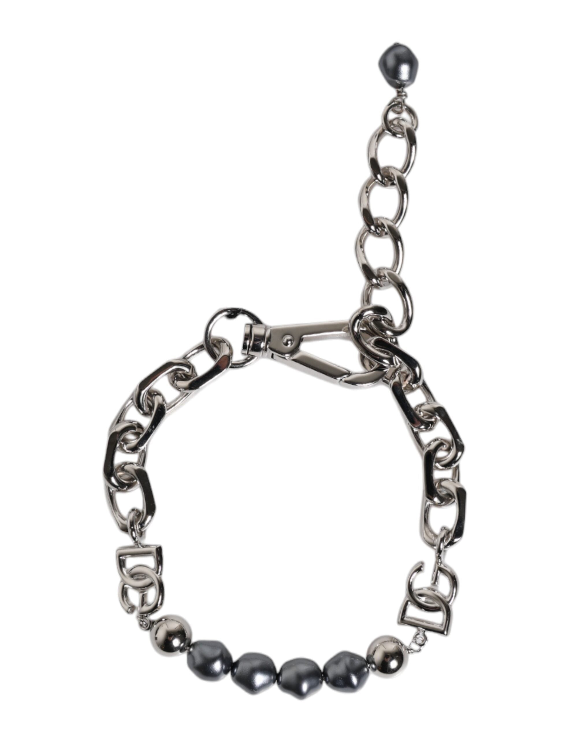 Dolce & Gabbana silver-tone chain with lobster clasp and logo, grey pearl bracelet-1
