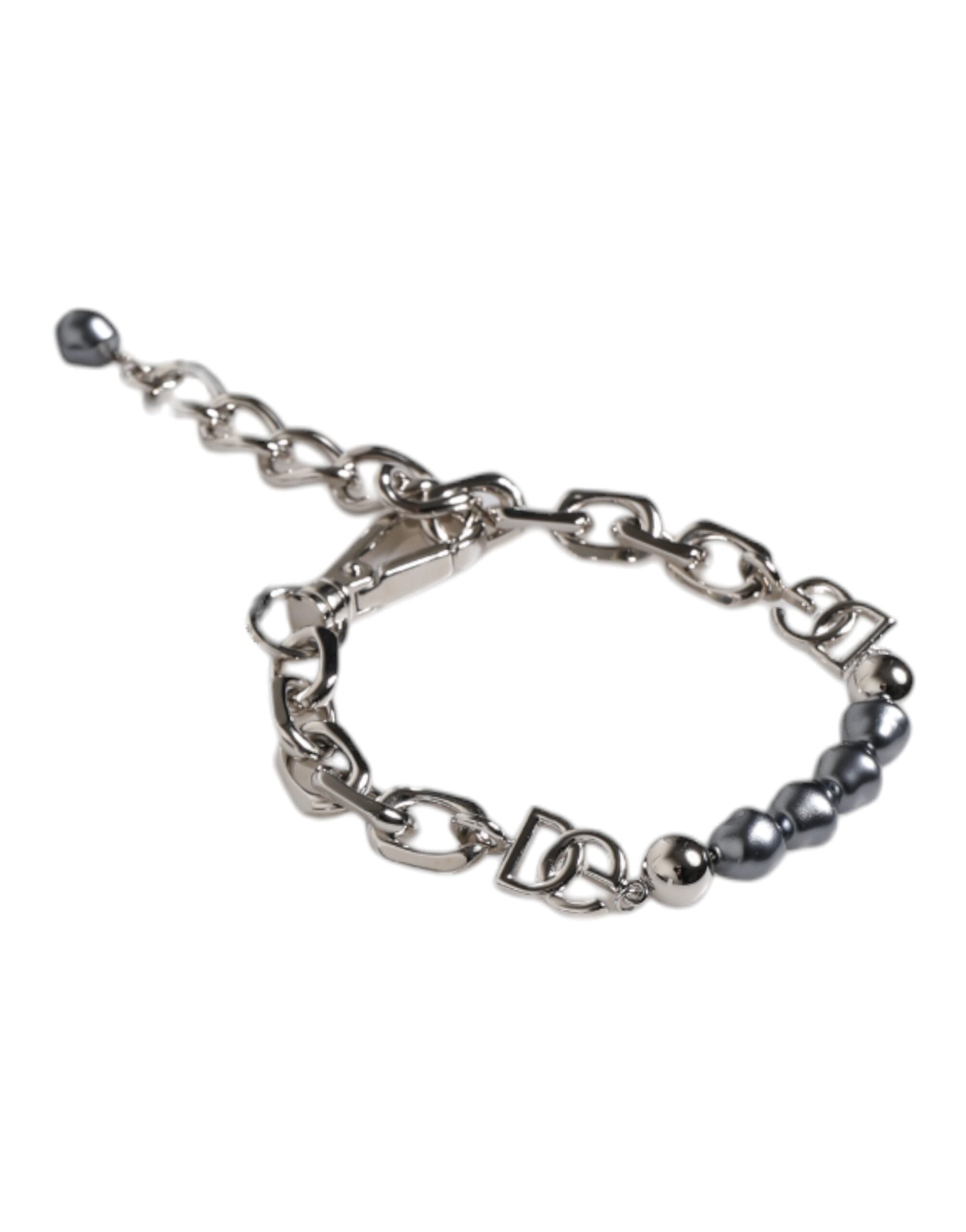 Dolce & Gabbana silver-tone chain with lobster clasp and logo, grey pearl bracelet-3