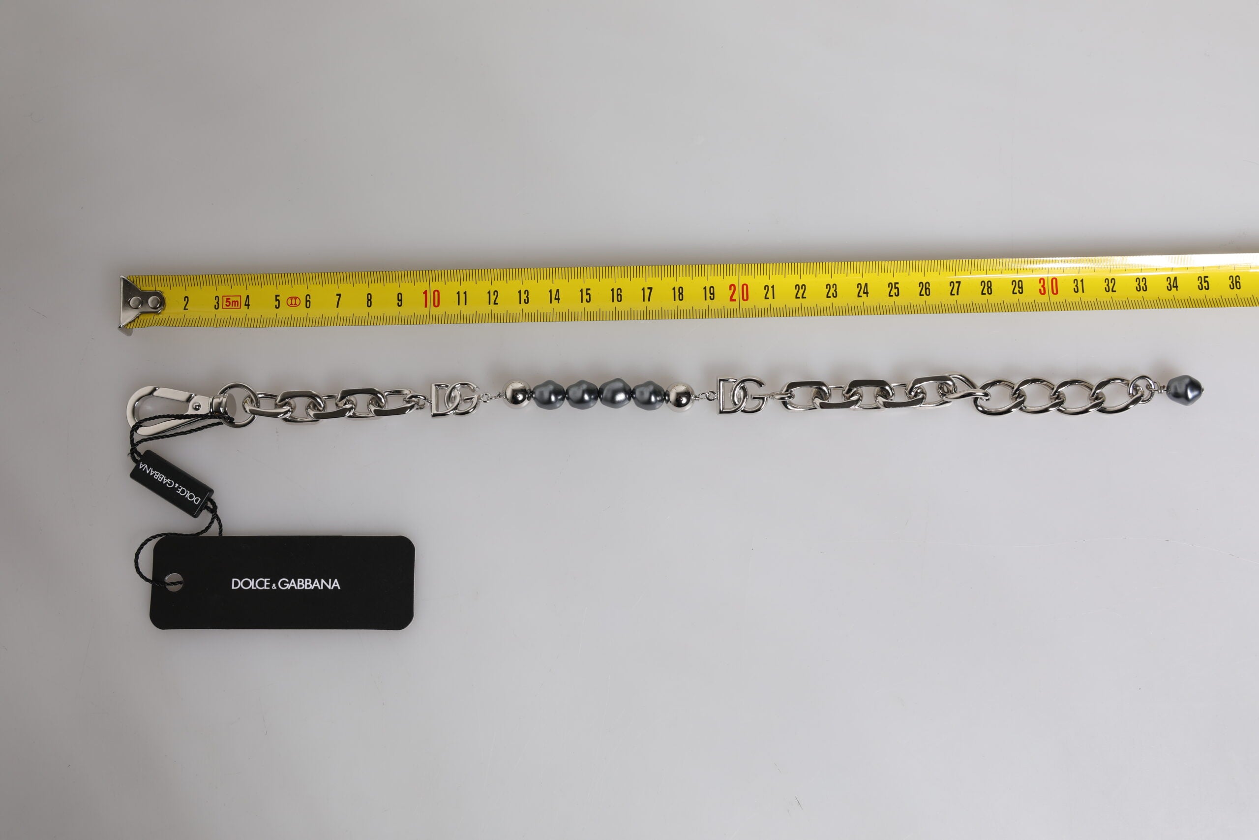 Dolce & Gabbana silver-tone chain with lobster clasp and logo, grey pearl bracelet-5