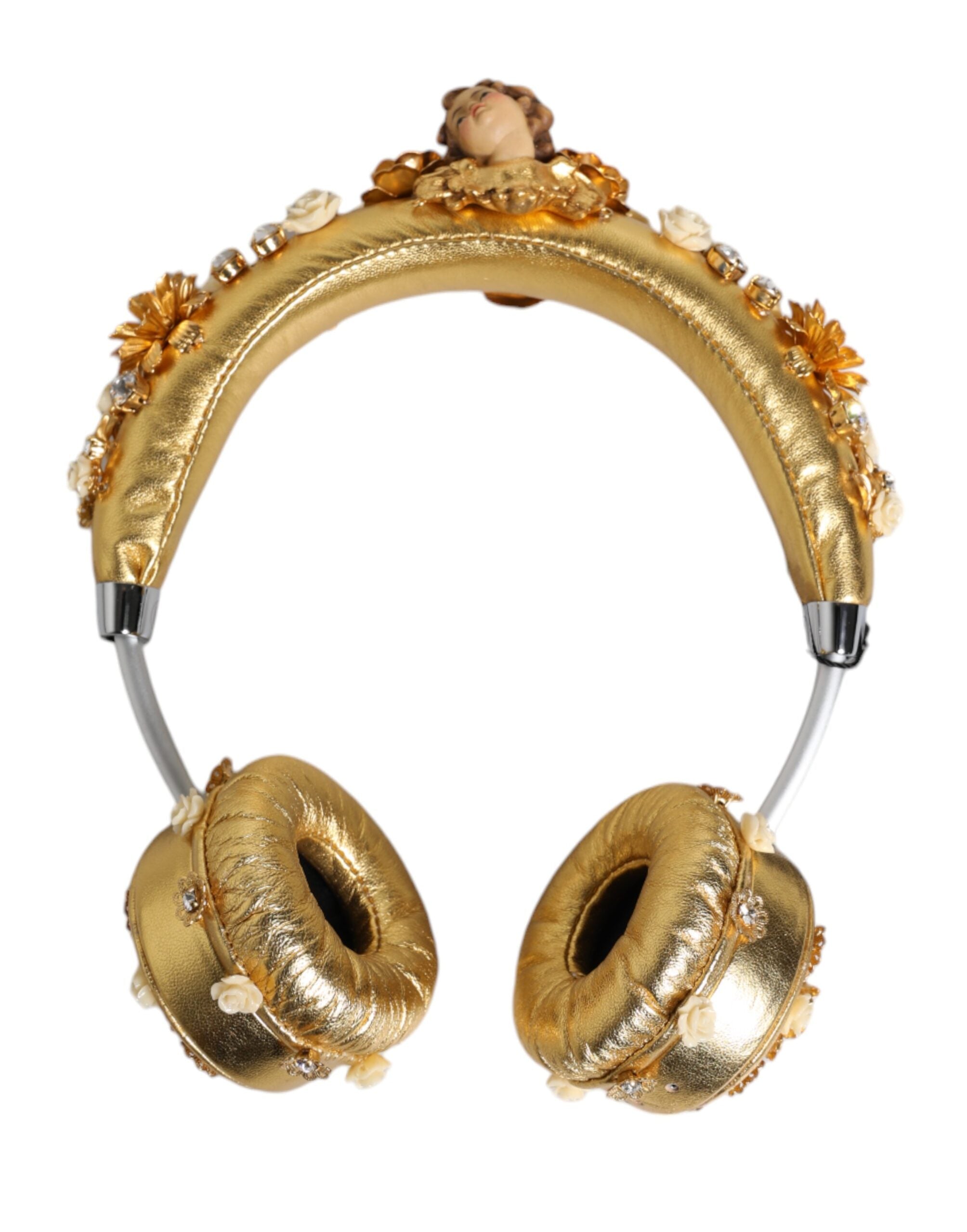 Dolce & Gabbana Gold Leather Floral Crystal Angel Headset Headphones-2
