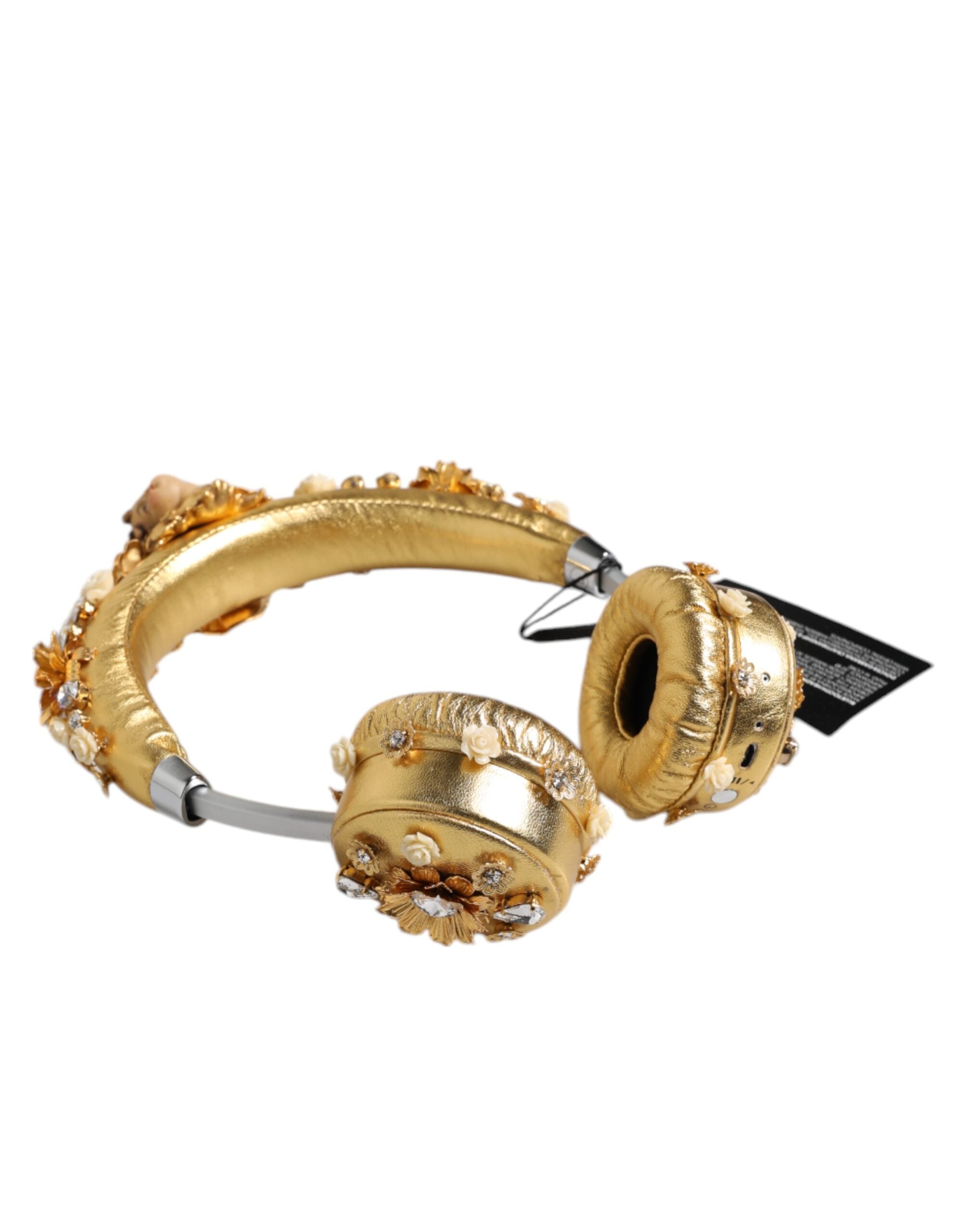 Dolce & Gabbana Gold Leather Floral Crystal Angel Headset Headphones-3