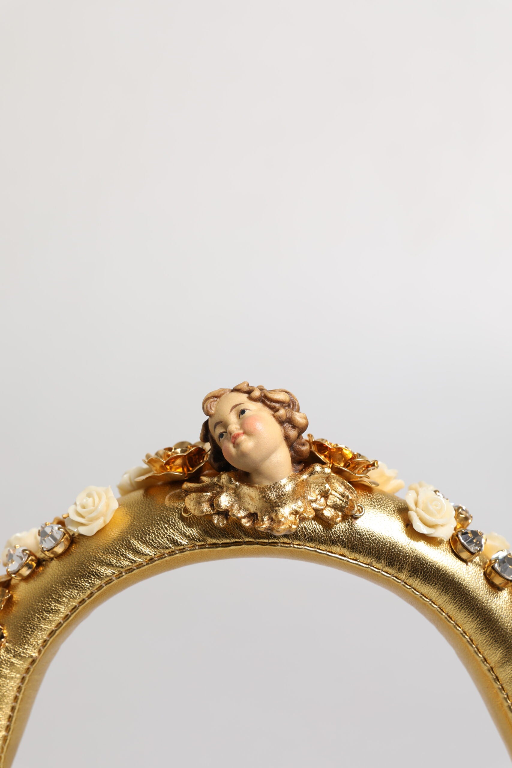 Dolce & Gabbana Gold Leather Floral Crystal Angel Headset Headphones-4