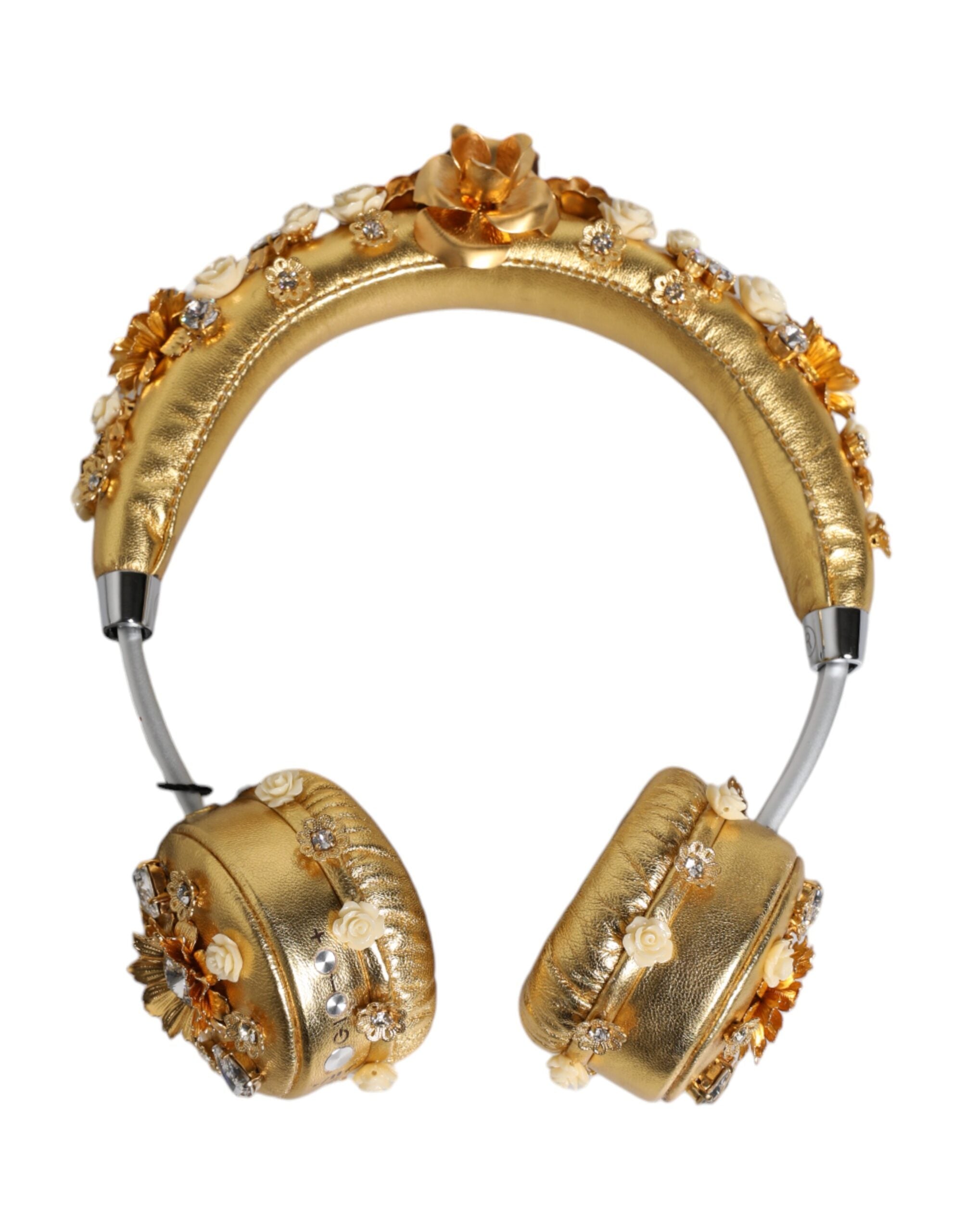 Dolce & Gabbana Gold Leather Floral Crystal Angel Headset Headphones-5