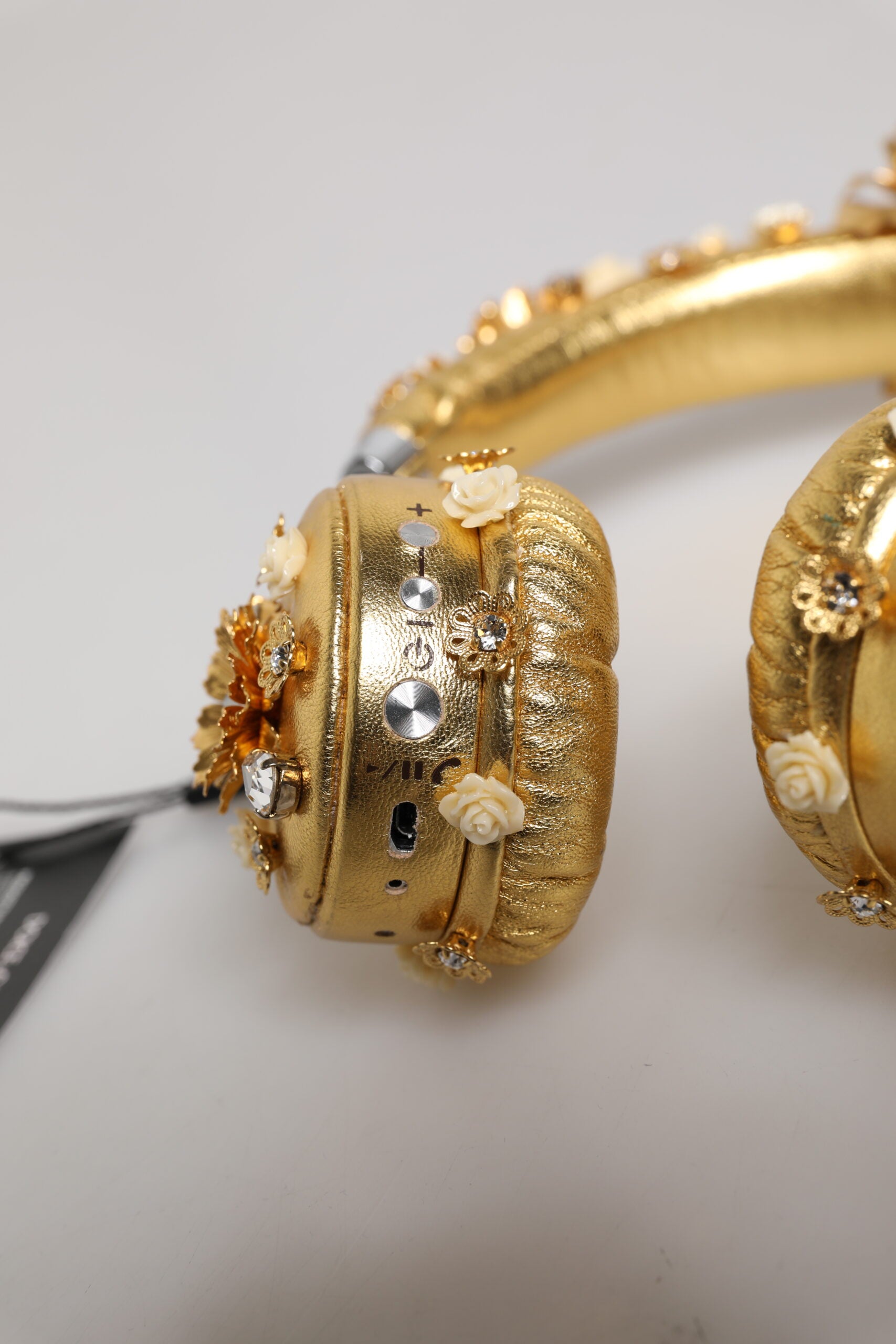 Dolce & Gabbana Gold Leather Floral Crystal Angel Headset Headphones-6