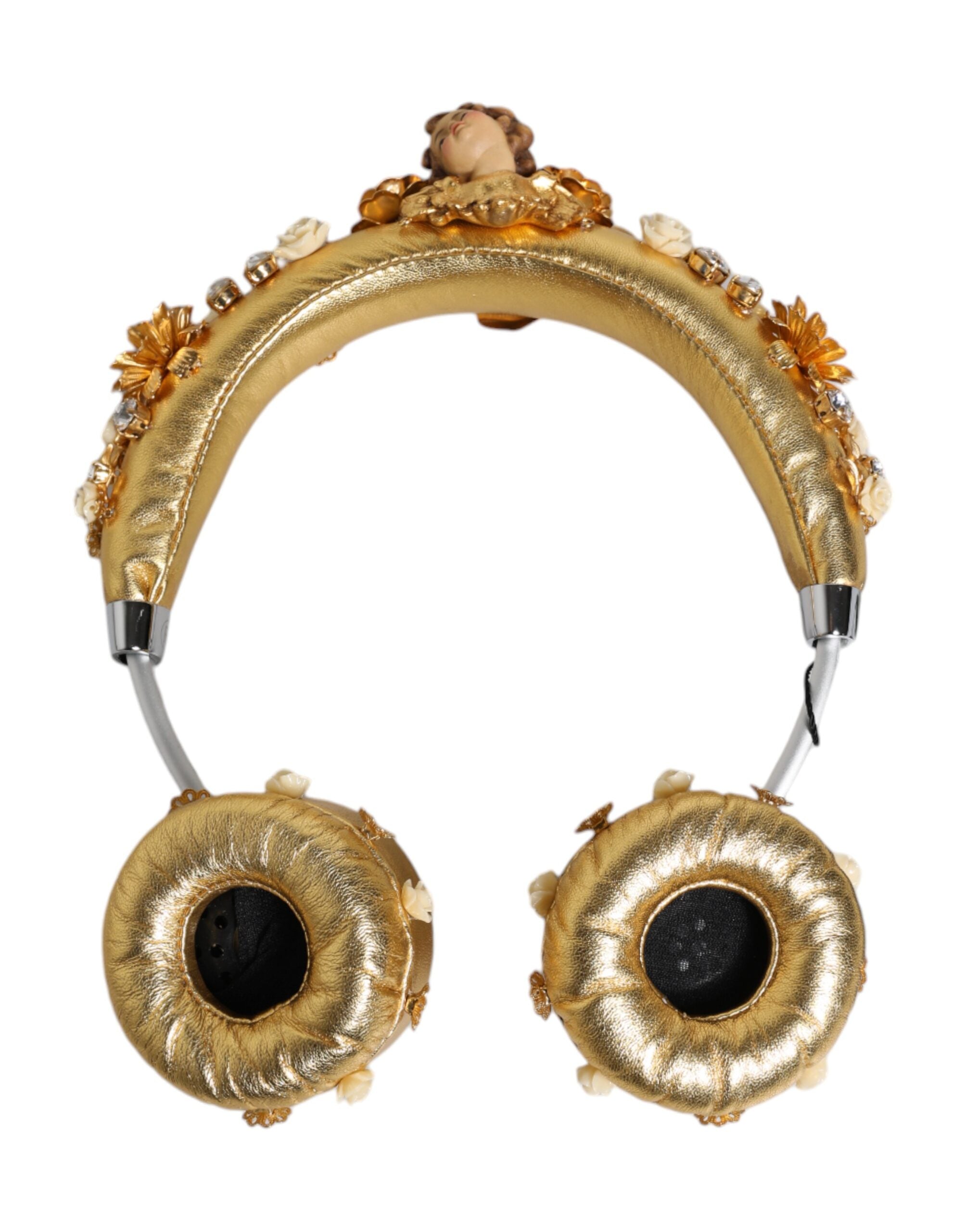 Dolce & Gabbana Gold Leather Floral Crystal Angel Headset Headphones-7
