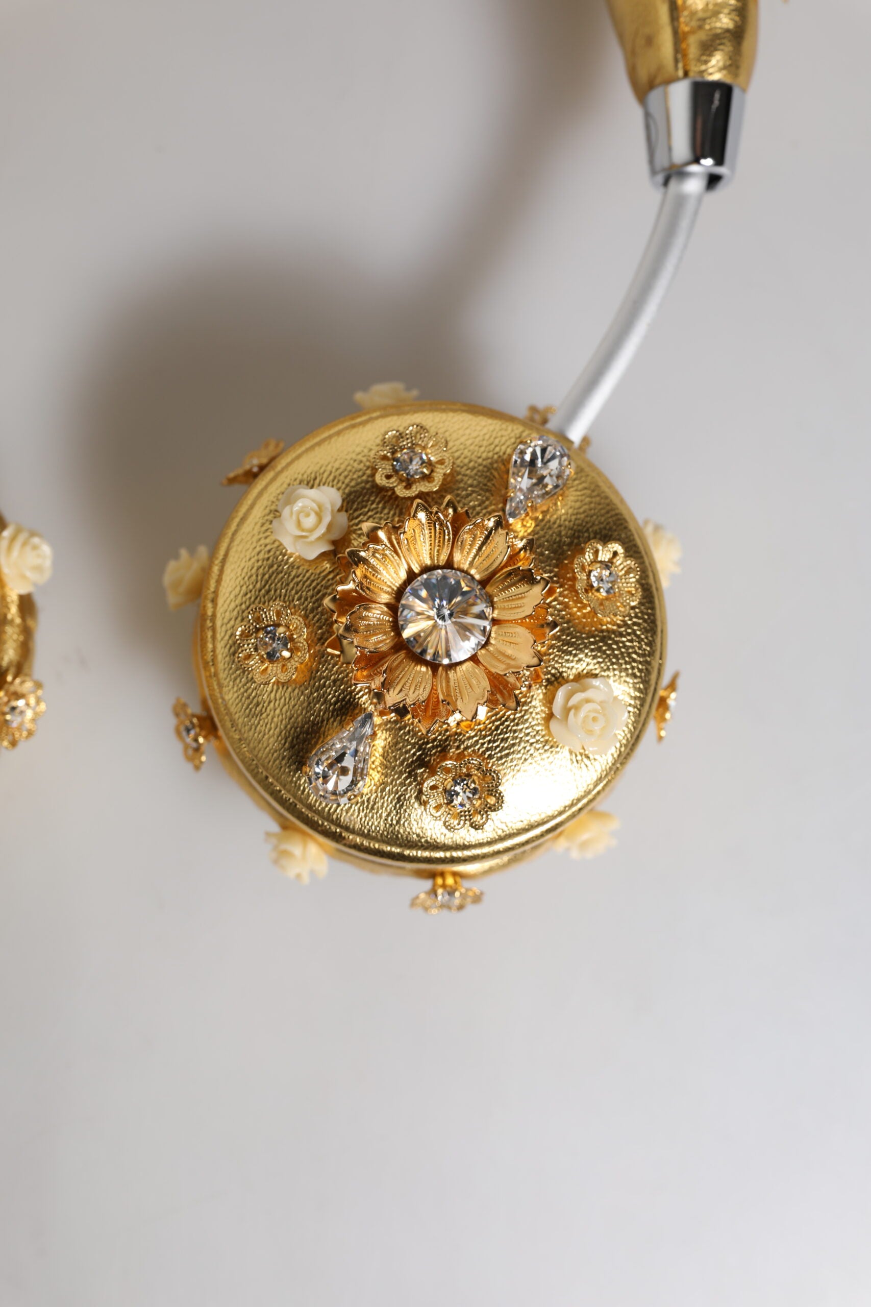 Dolce & Gabbana Gold Leather Floral Crystal Angel Headset Headphones-8