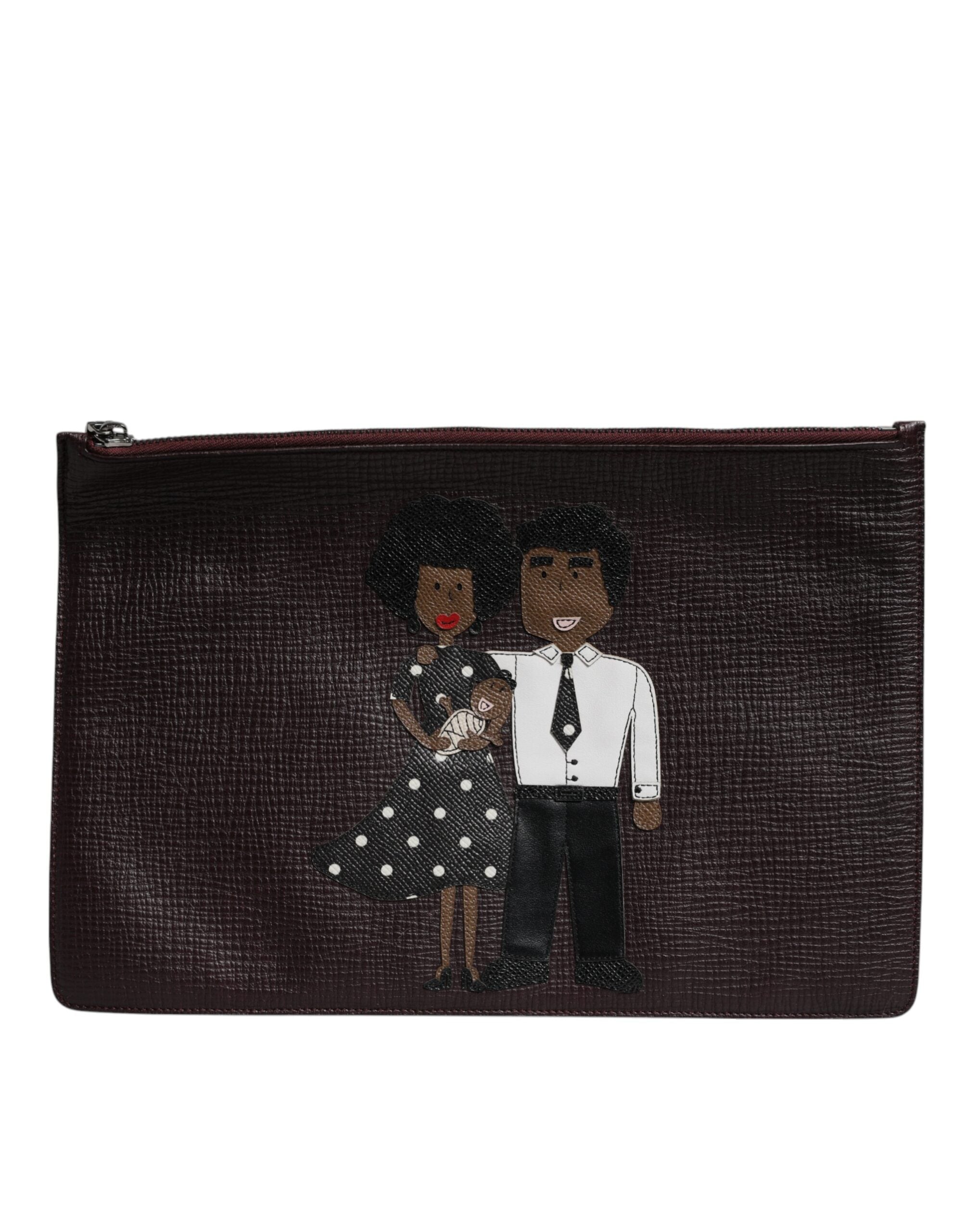 Dolce & Gabbana Brown Leather #DGFAMILY Embellished Men's Clutch Pouch Bag-2