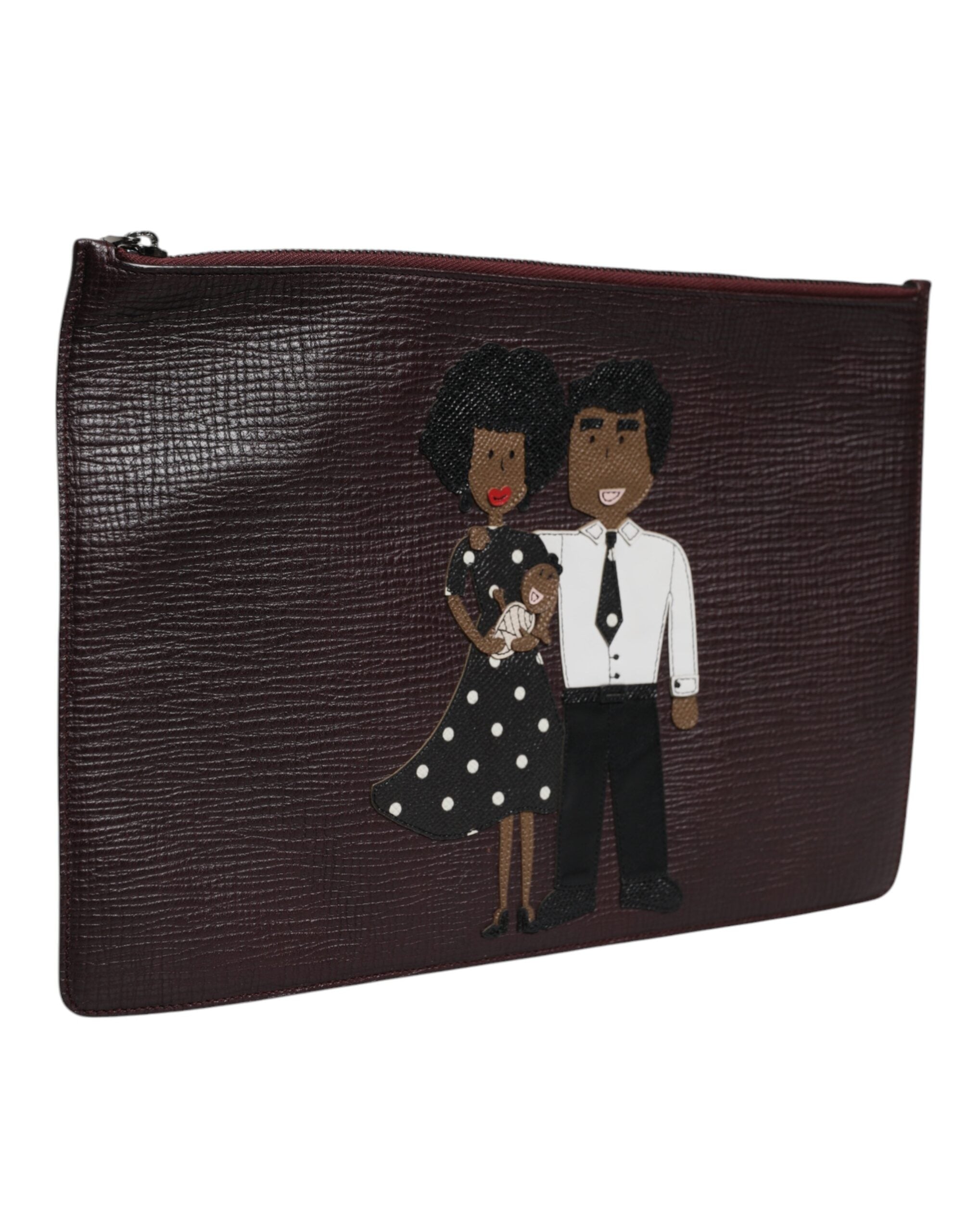 Dolce & Gabbana Brown Leather #DGFAMILY Embellished Men's Clutch Pouch Bag-3