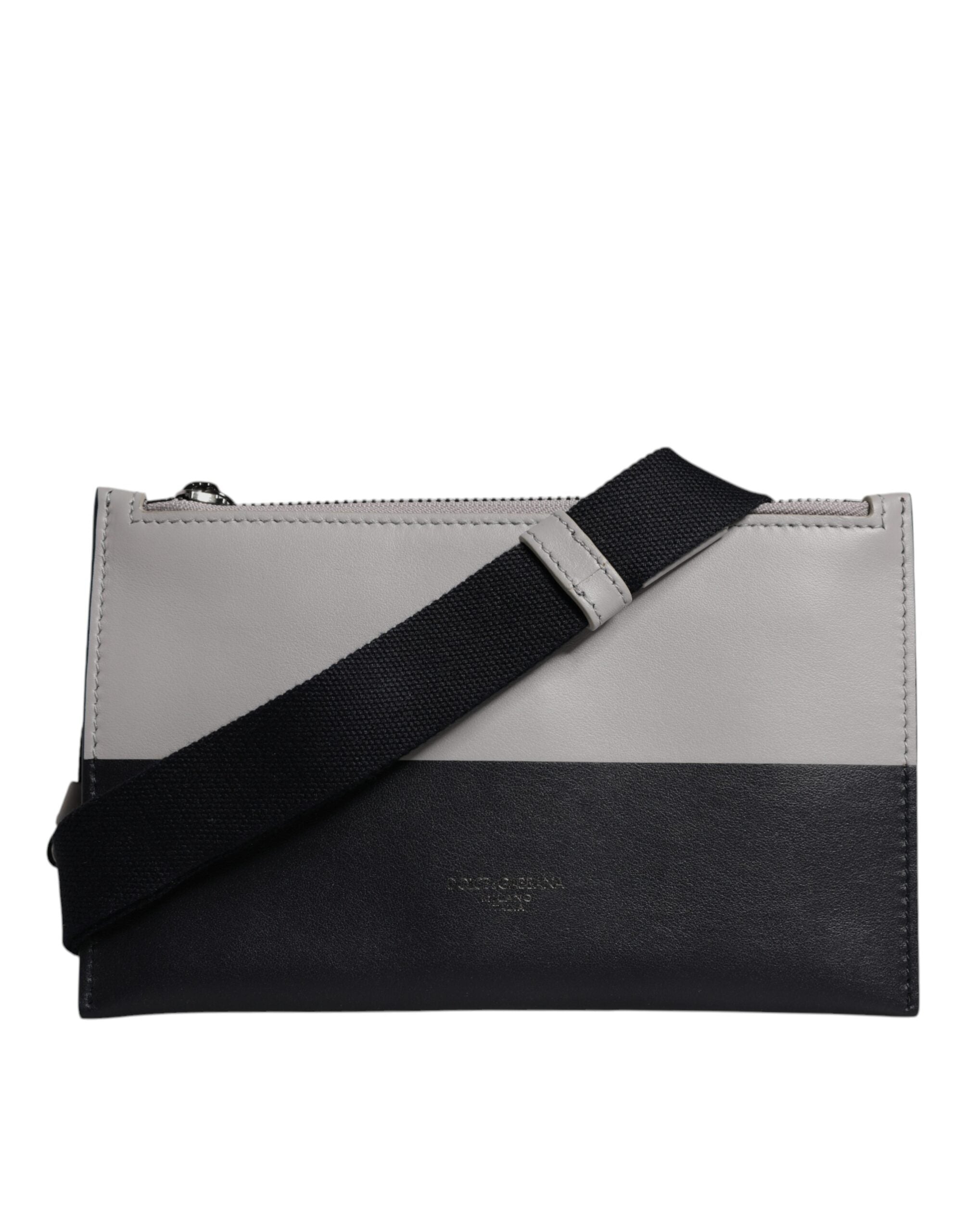 Dolce & Gabbana black and white leather crossbody bag with logo embossing-1