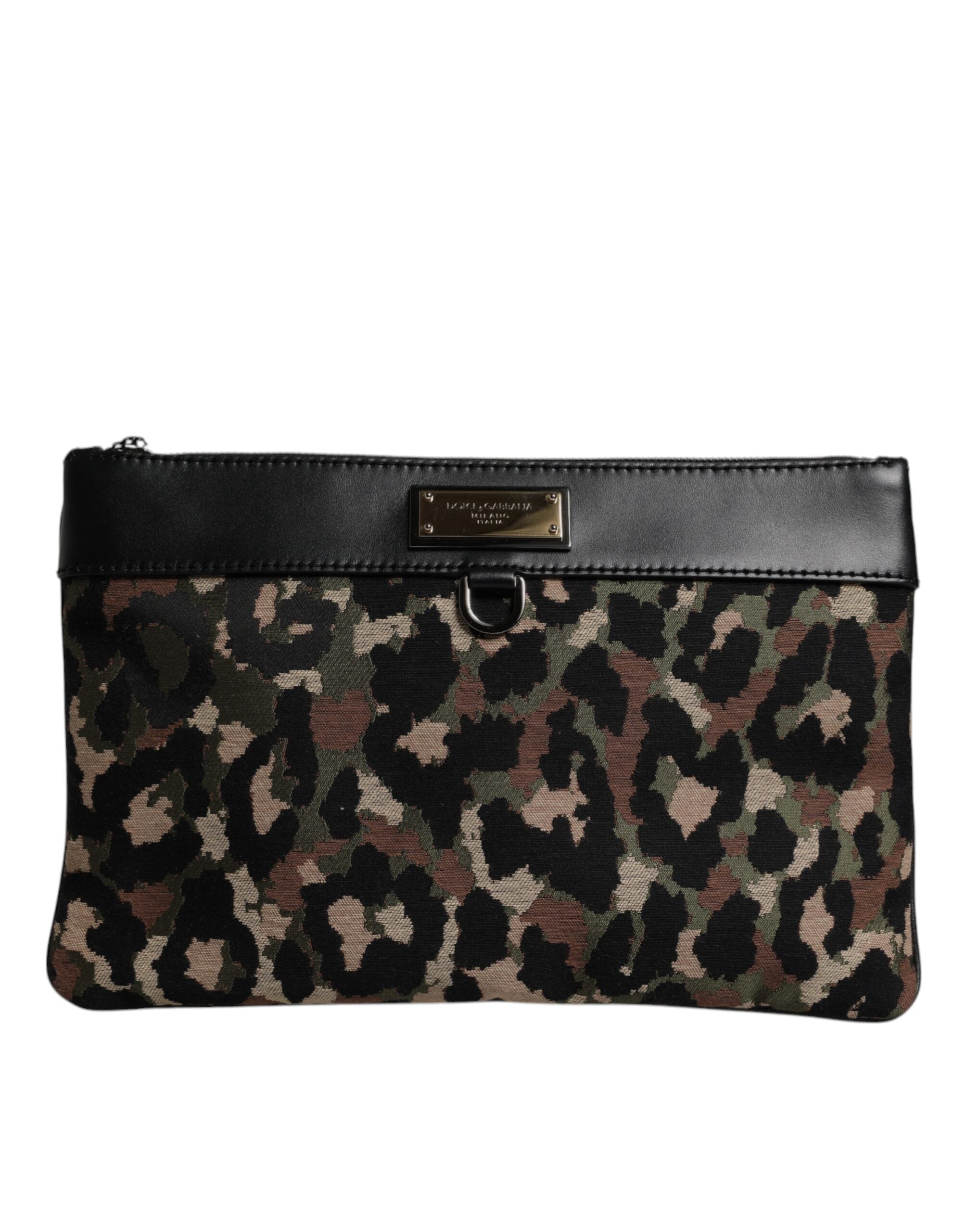Dolce & Gabbana Multicolor Leopard Jacquard Print Logo Plaque Pouch Tasche-1