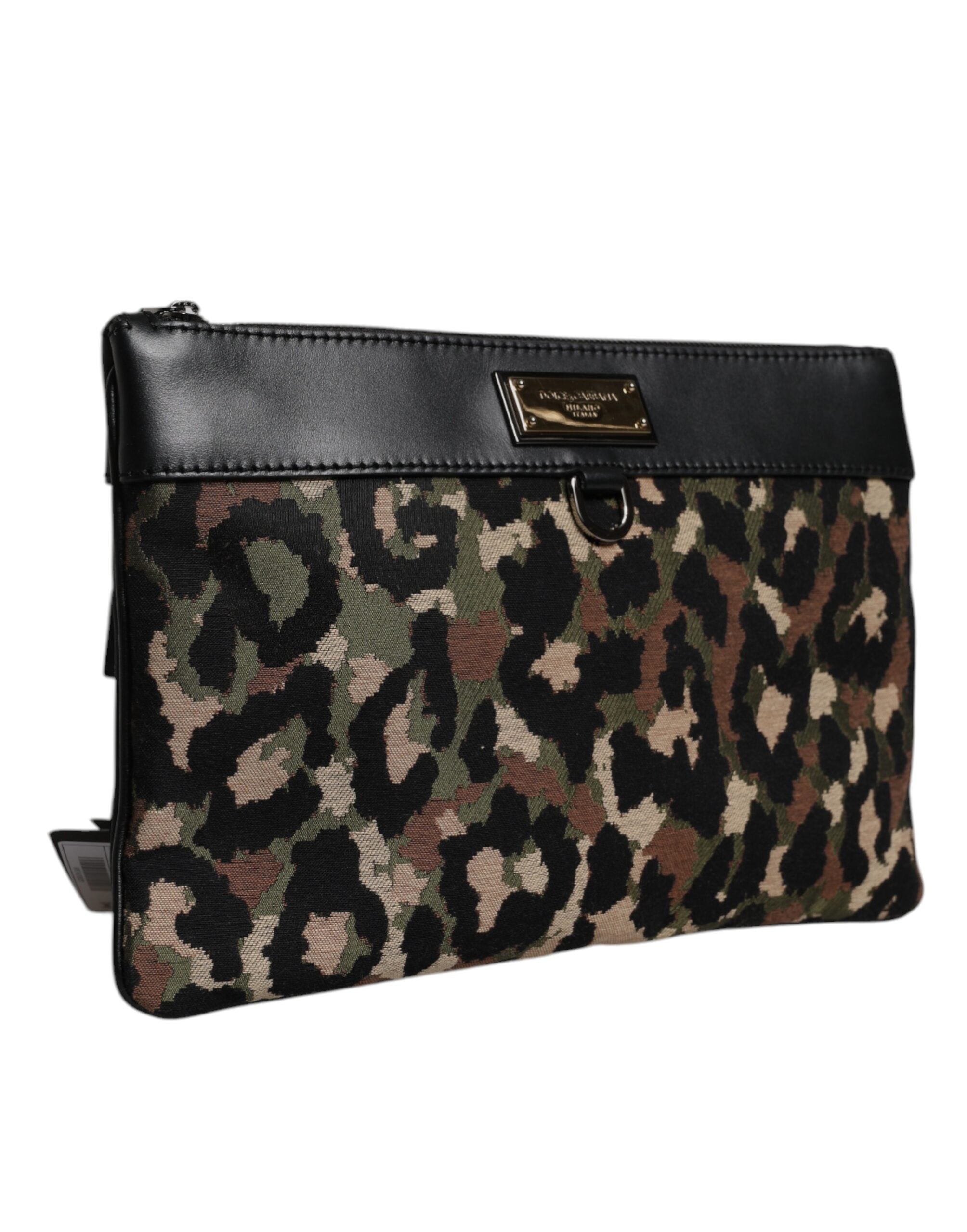 Dolce & Gabbana Multicolor Leopard Jacquard Print Logo Plaque Pouch Tasche-3