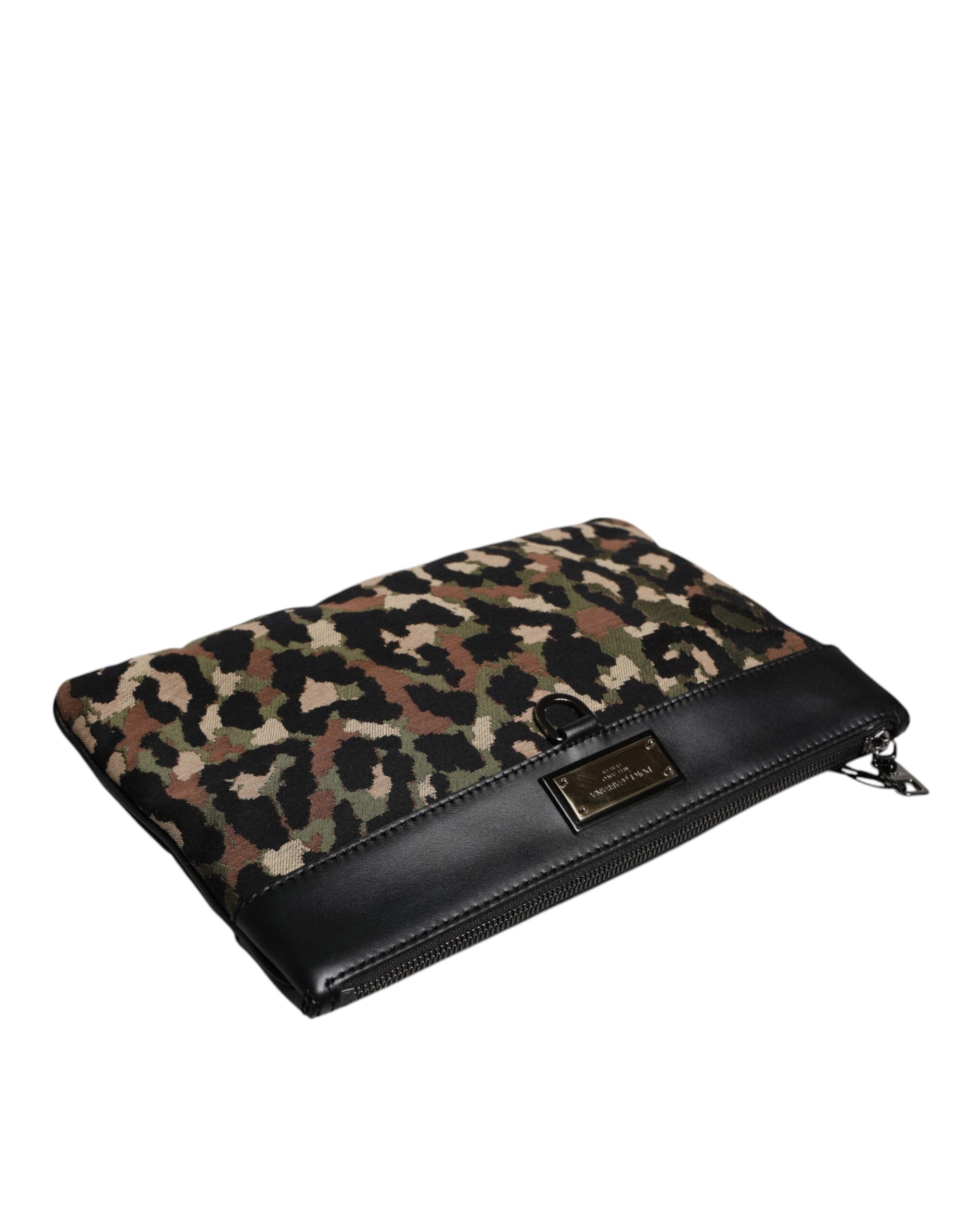 Dolce & Gabbana Multicolor Leopard Jacquard Print Logo Plaque Pouch Tasche-5