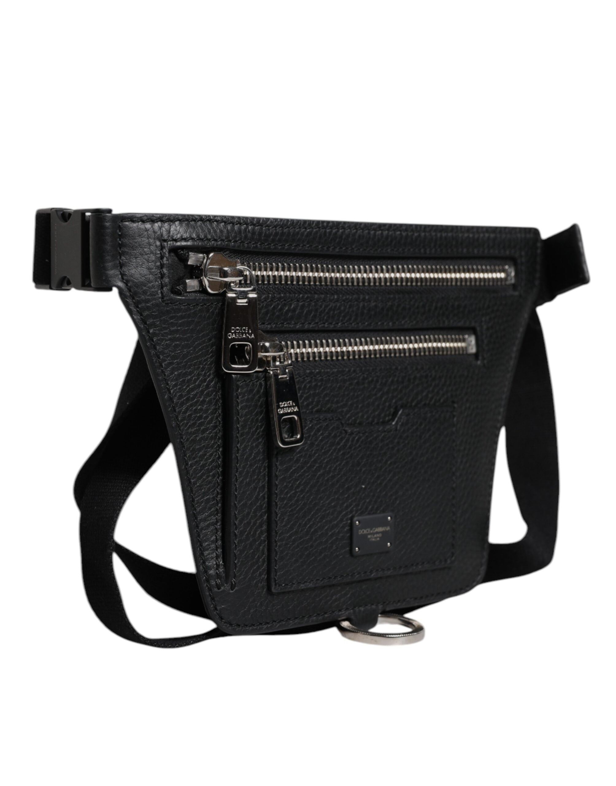 Dolce & Gabbana Schwarzes Kalbsleder Logo Plaque Gürtel Taille Männer Fanny Pack Tasche-3