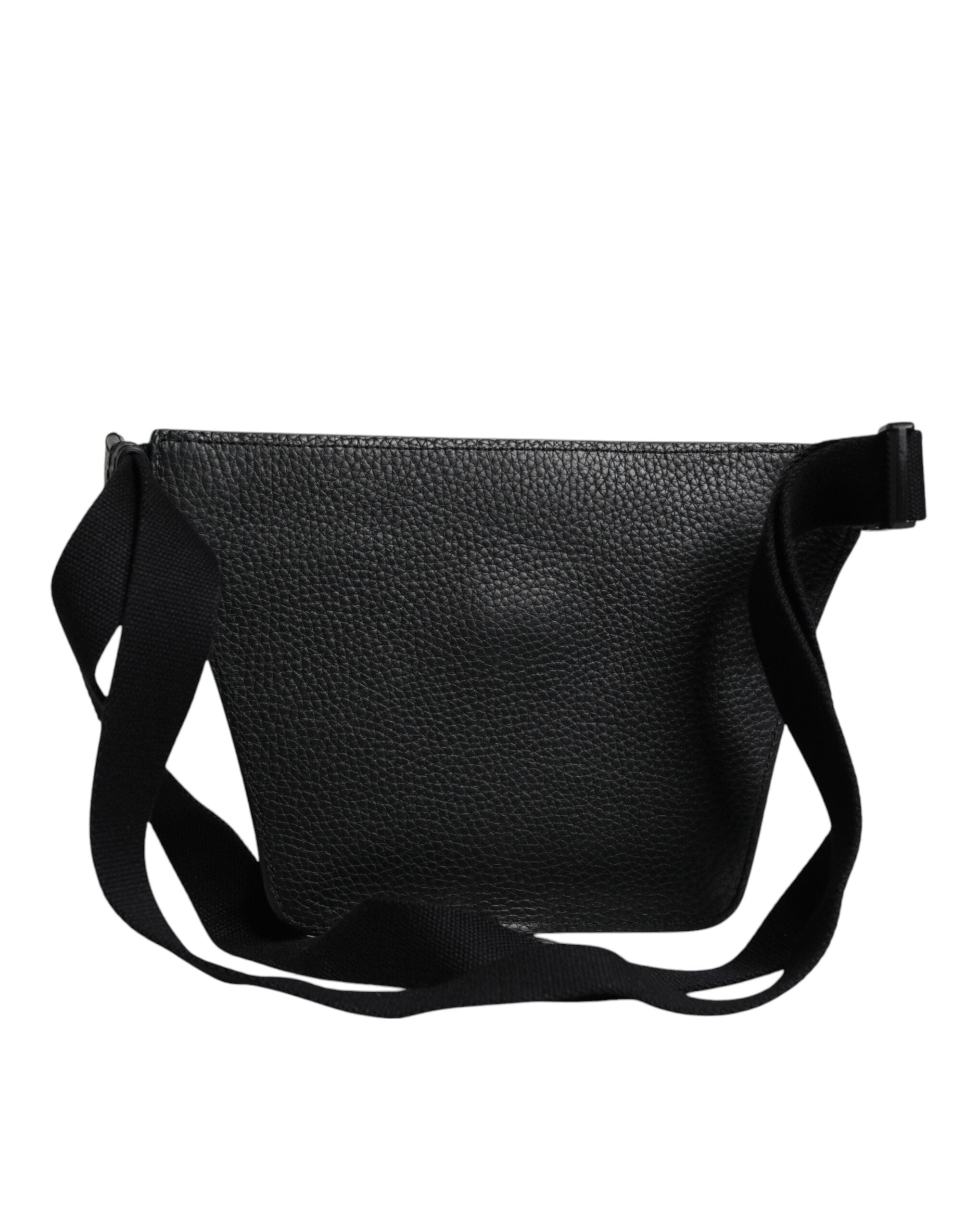 Dolce & Gabbana Schwarzes Kalbsleder Logo Plaque Gürtel Taille Männer Fanny Pack Tasche-4