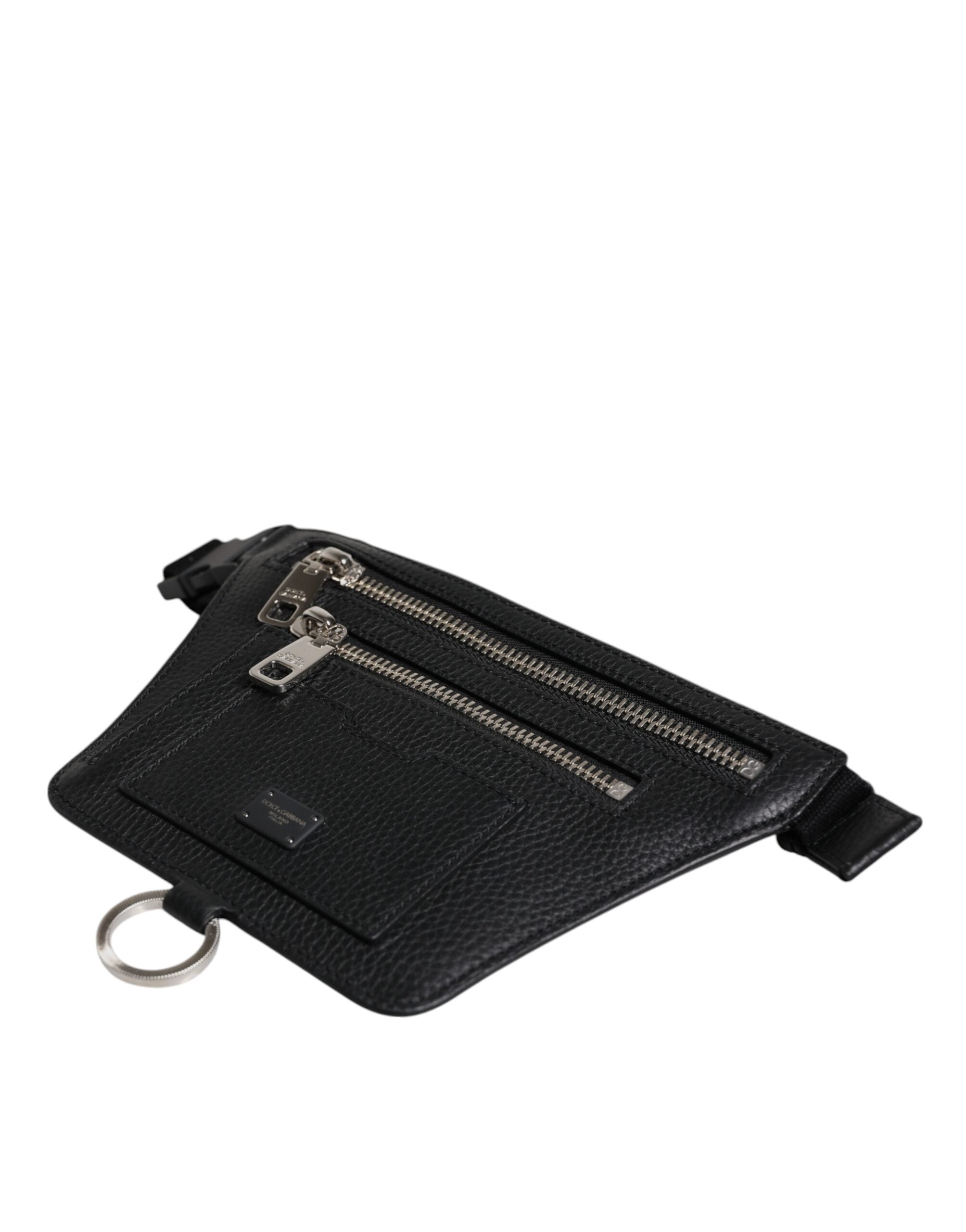 Dolce & Gabbana Schwarzes Kalbsleder Logo Plaque Gürtel Taille Männer Fanny Pack Tasche-5