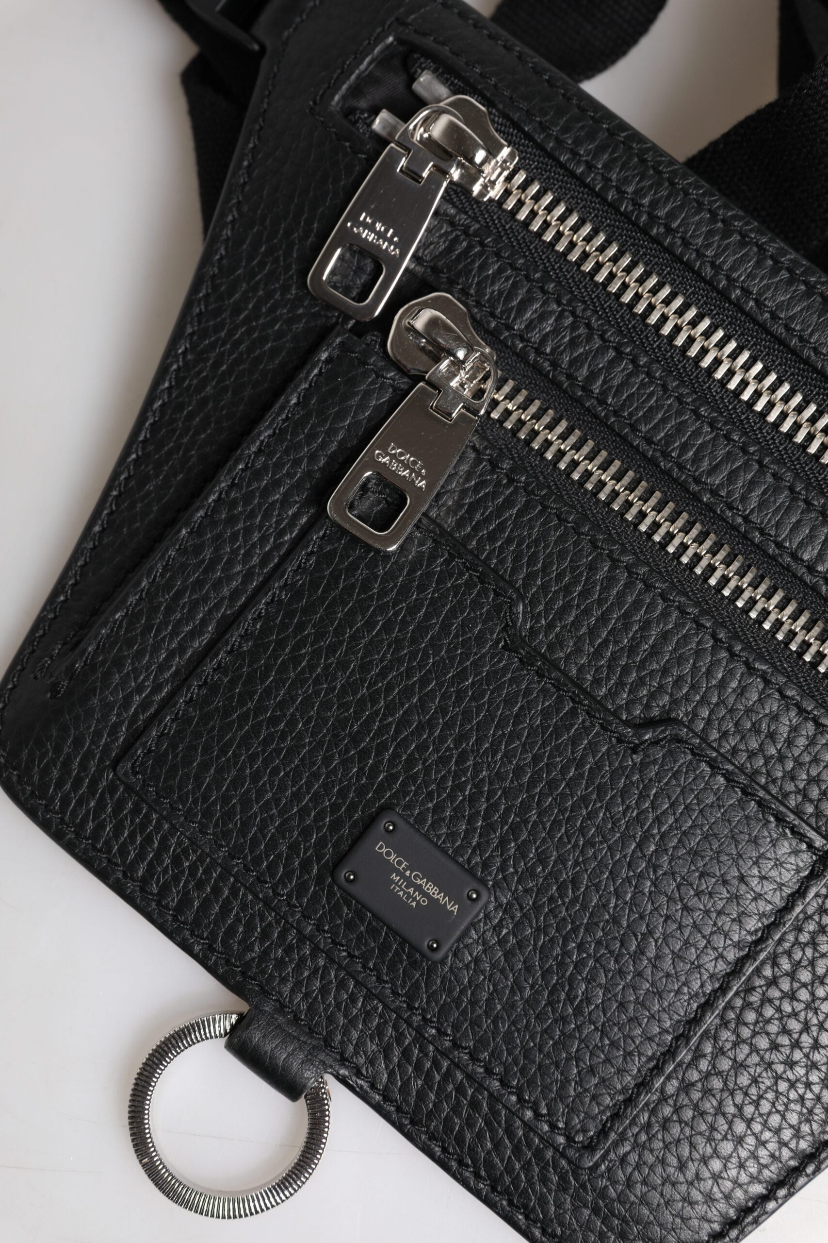 Dolce & Gabbana Schwarzes Kalbsleder Logo Plaque Gürtel Taille Männer Fanny Pack Tasche-6
