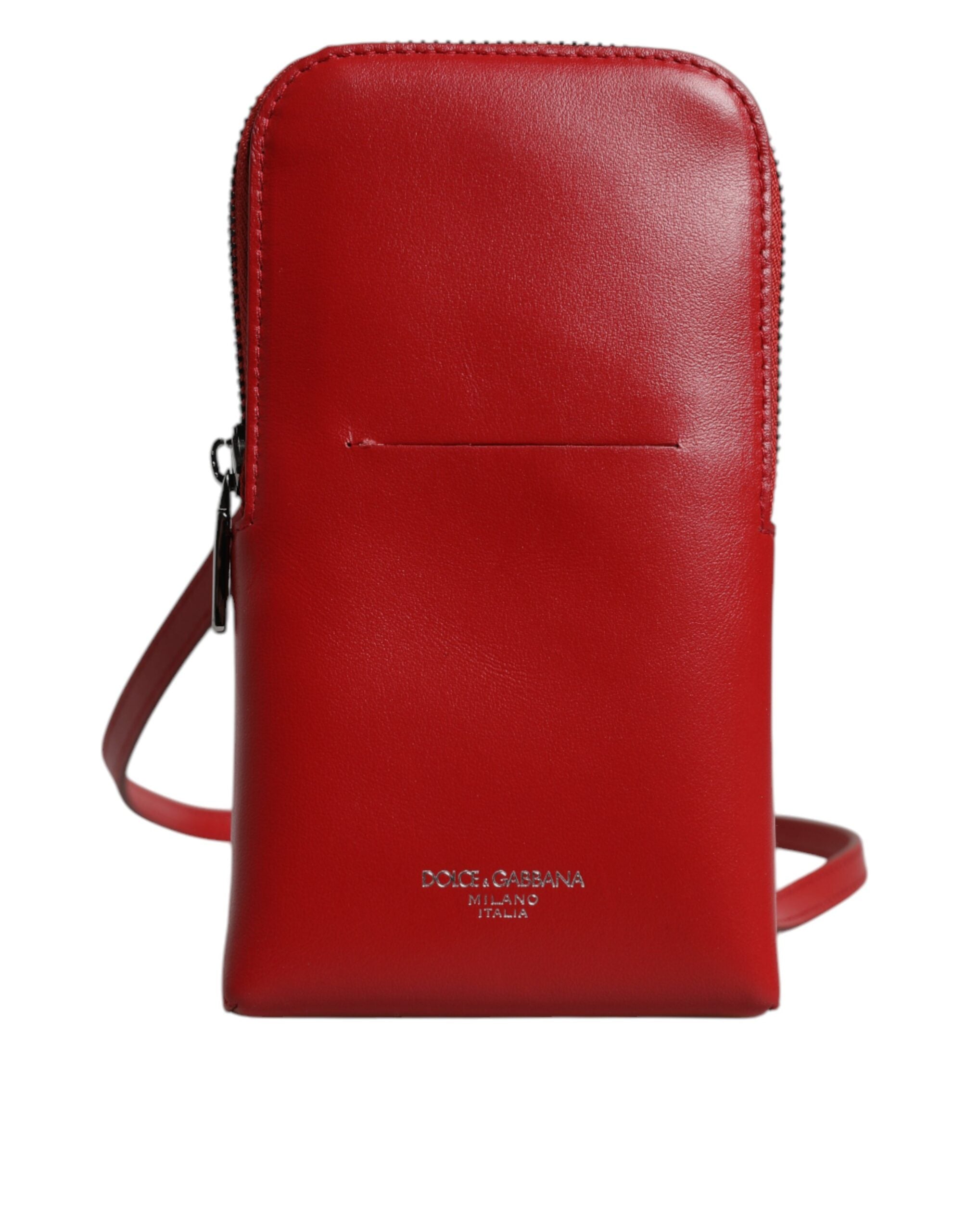 Dolce & Gabbana Red Leather Wallet Phone Sling Crossbody Neck Strap Bag-1