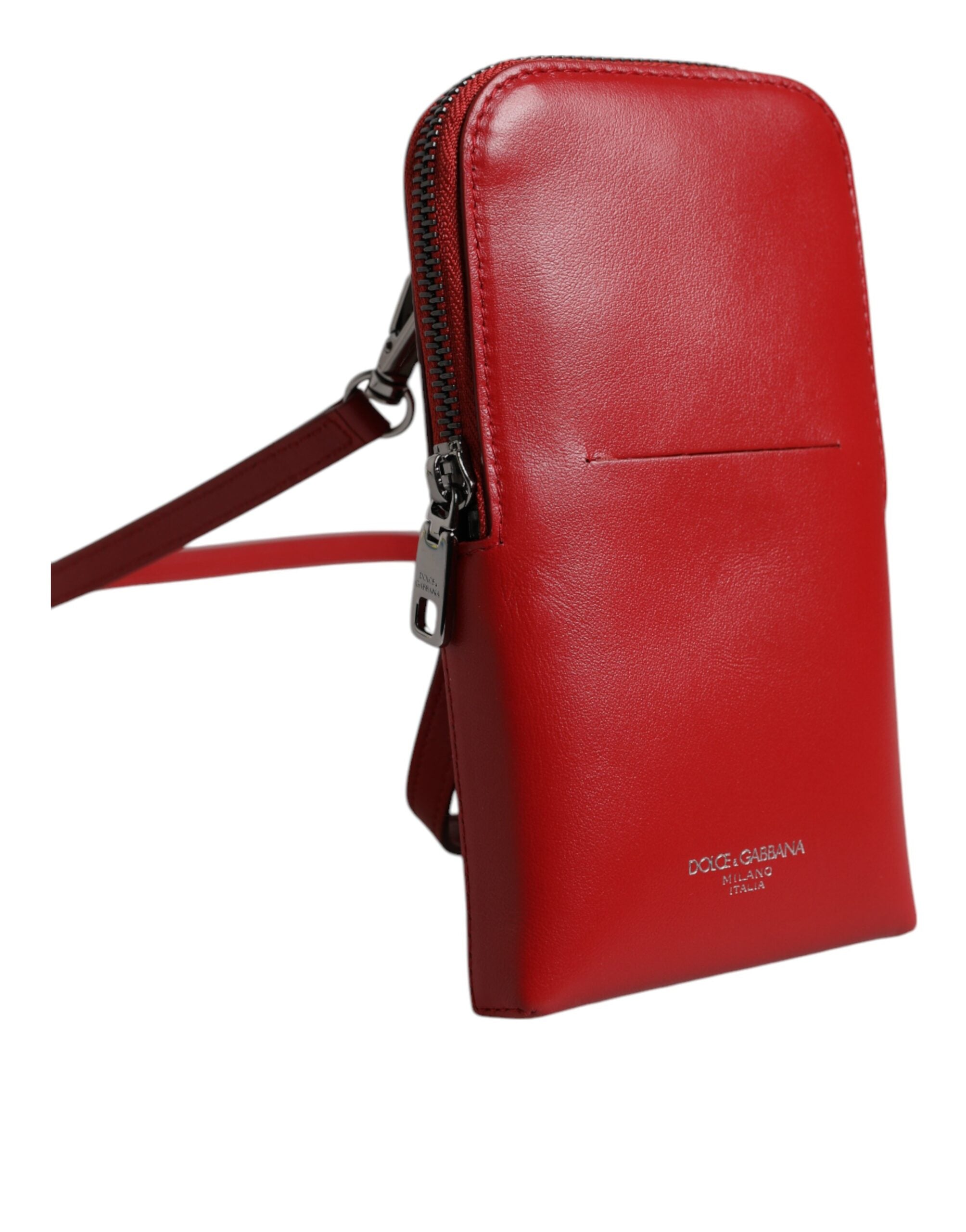 Dolce & Gabbana Red Leather Wallet Phone Sling Crossbody Neck Strap Bag-3