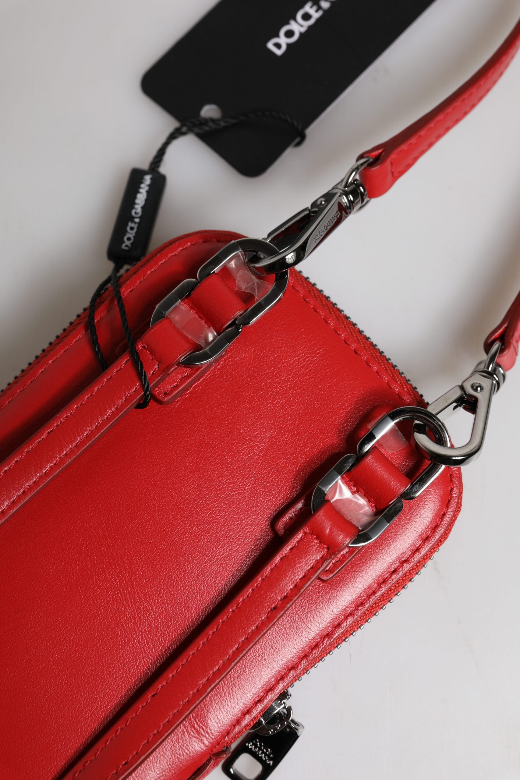 Dolce & Gabbana Red Leather Wallet Phone Sling Crossbody Neck Strap Bag-6