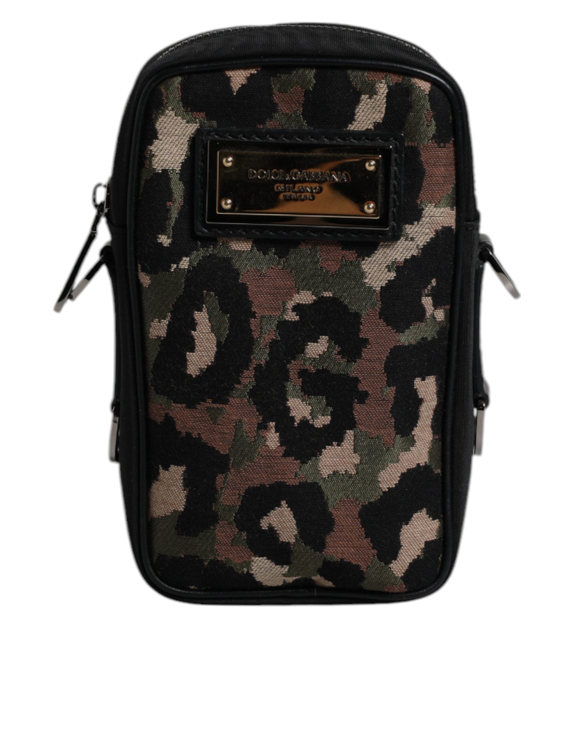 Dolce & Gabbana Multicolor Leopard Jacquard Logo Plaque Halsband Tasche-1