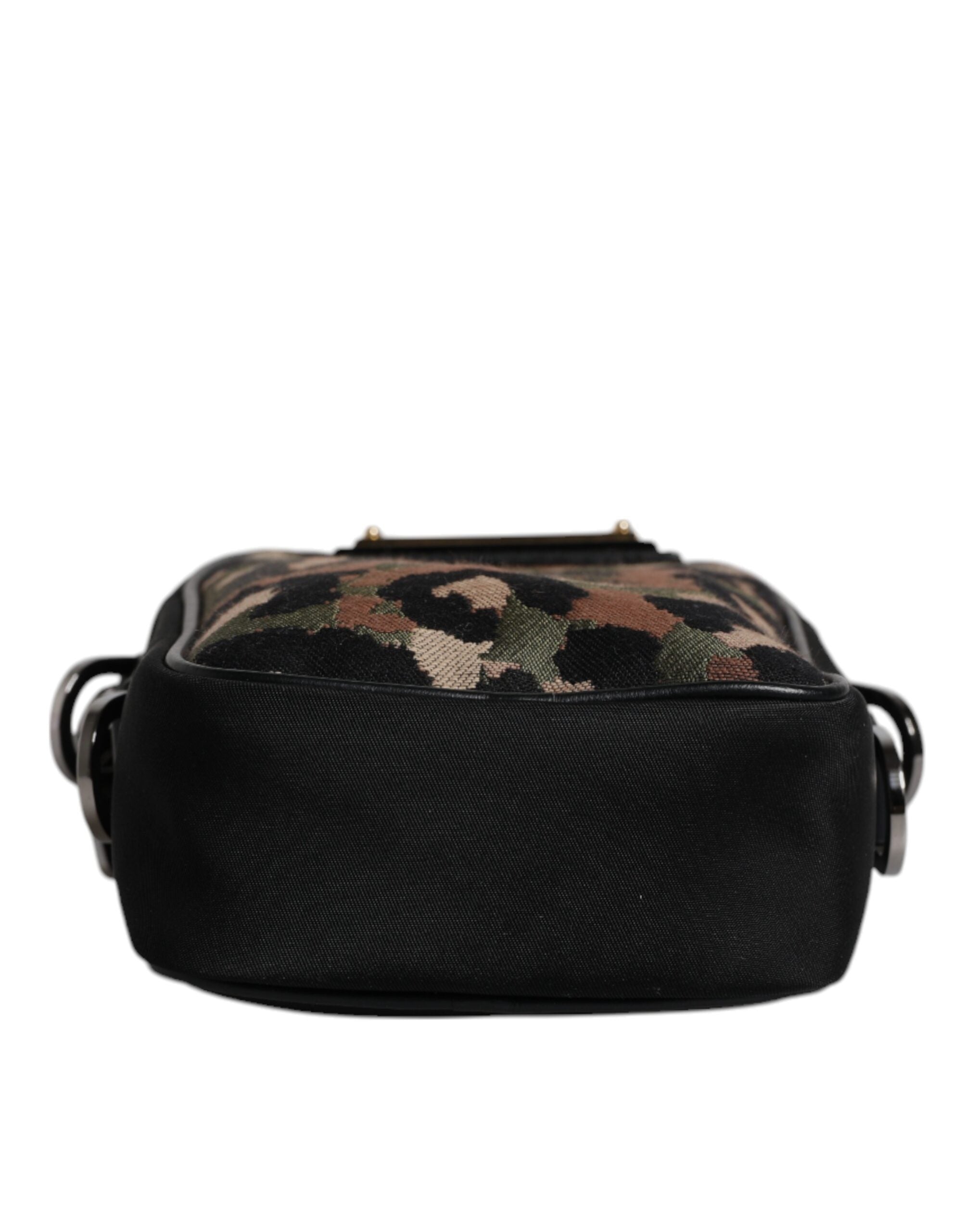 Dolce & Gabbana Multicolor Leopard Jacquard Logo Plaque Halsband Tasche-5