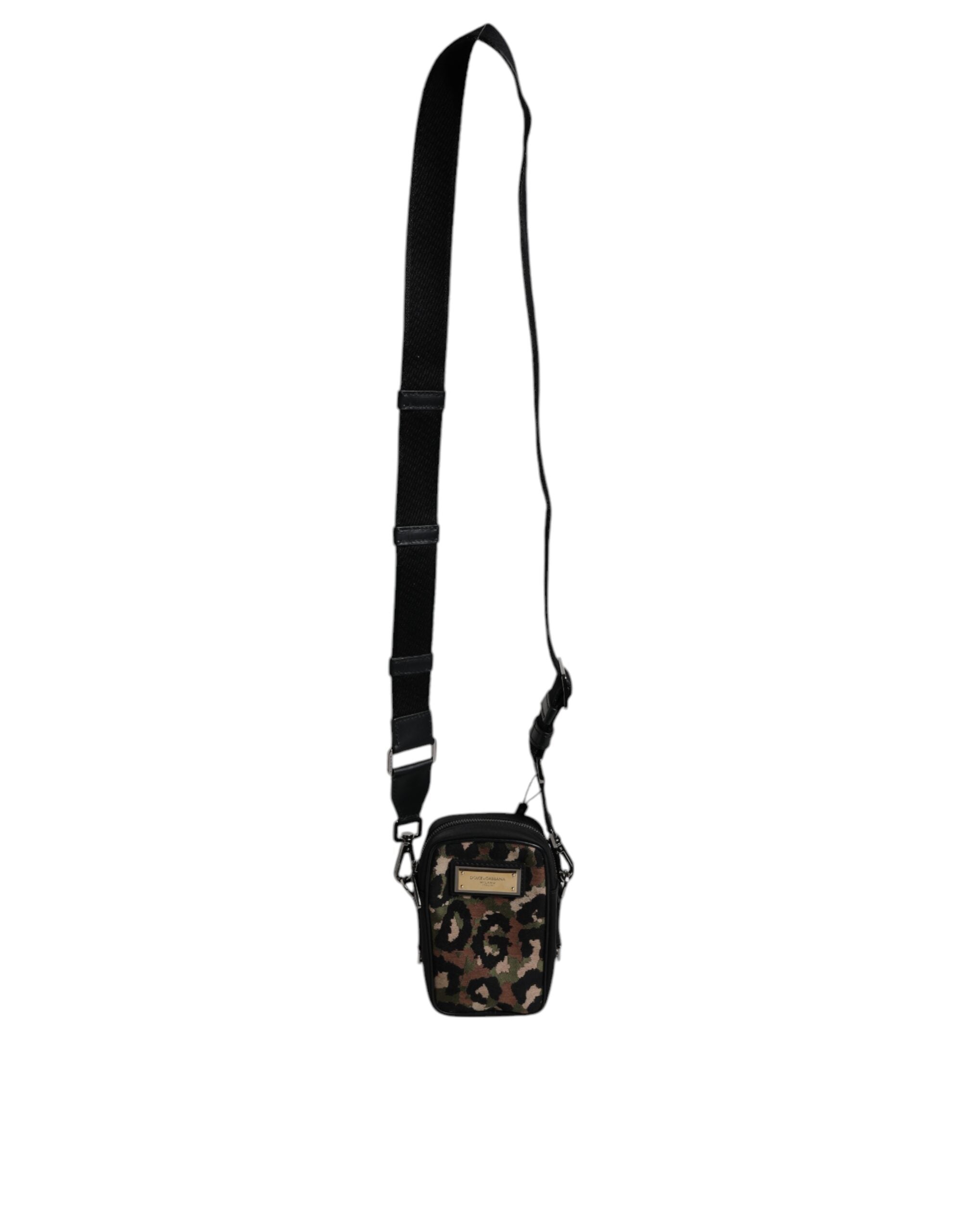 Dolce & Gabbana Multicolor Leopard Jacquard Logo Plaque Halsband Tasche-7