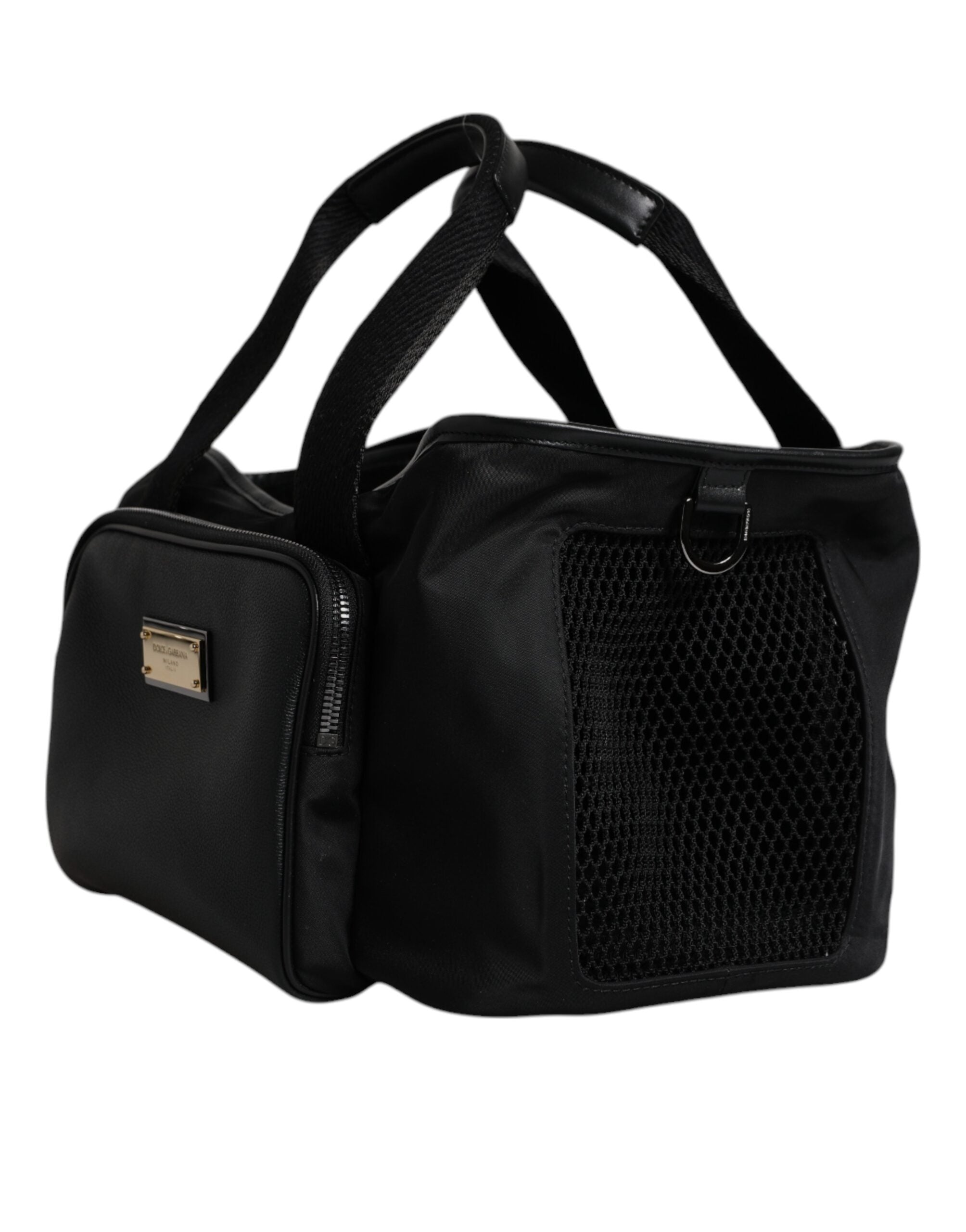 Bolso Dolce & Gabbana con correa de hombro negra y placa con el logotipo para mascotas-4