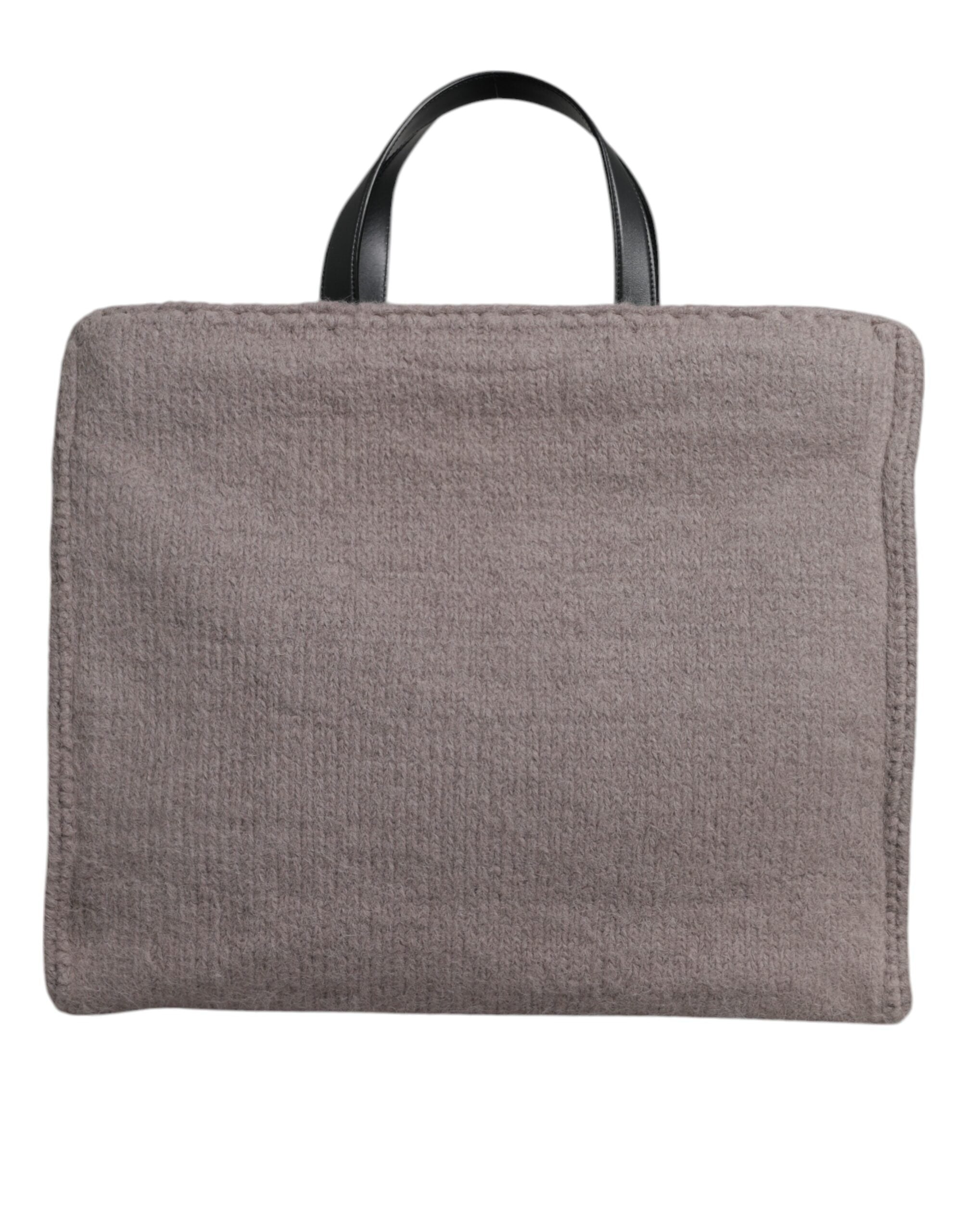 Dolce & Gabbana Grey Alpaca Wool Logo Plaque Tote Shoulder Bag-5