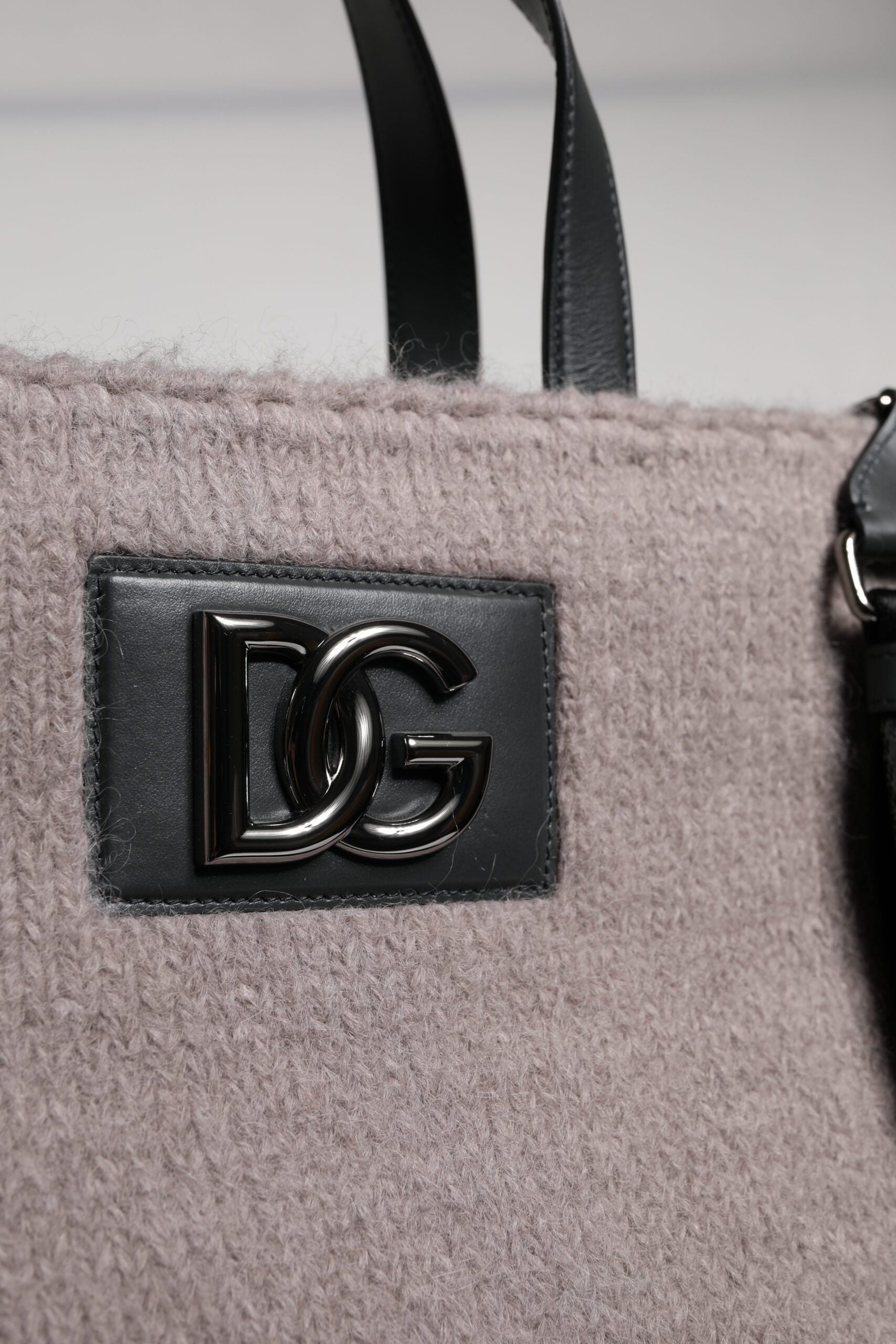 Dolce & Gabbana Grey Alpaca Wool Logo Plaque Tote Shoulder Bag-6