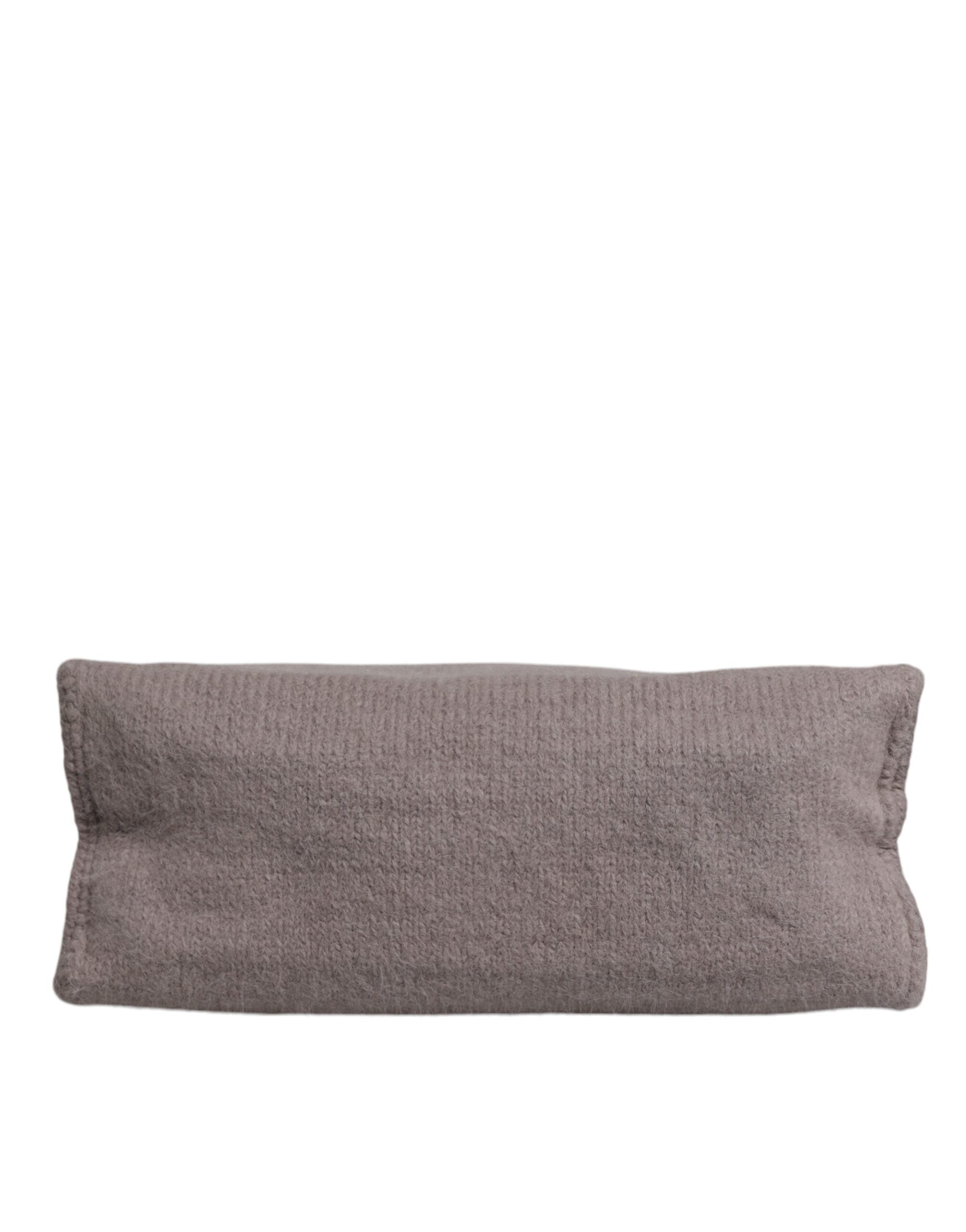 Dolce & Gabbana Grey Alpaca Wool Logo Plaque Tote Shoulder Bag-7