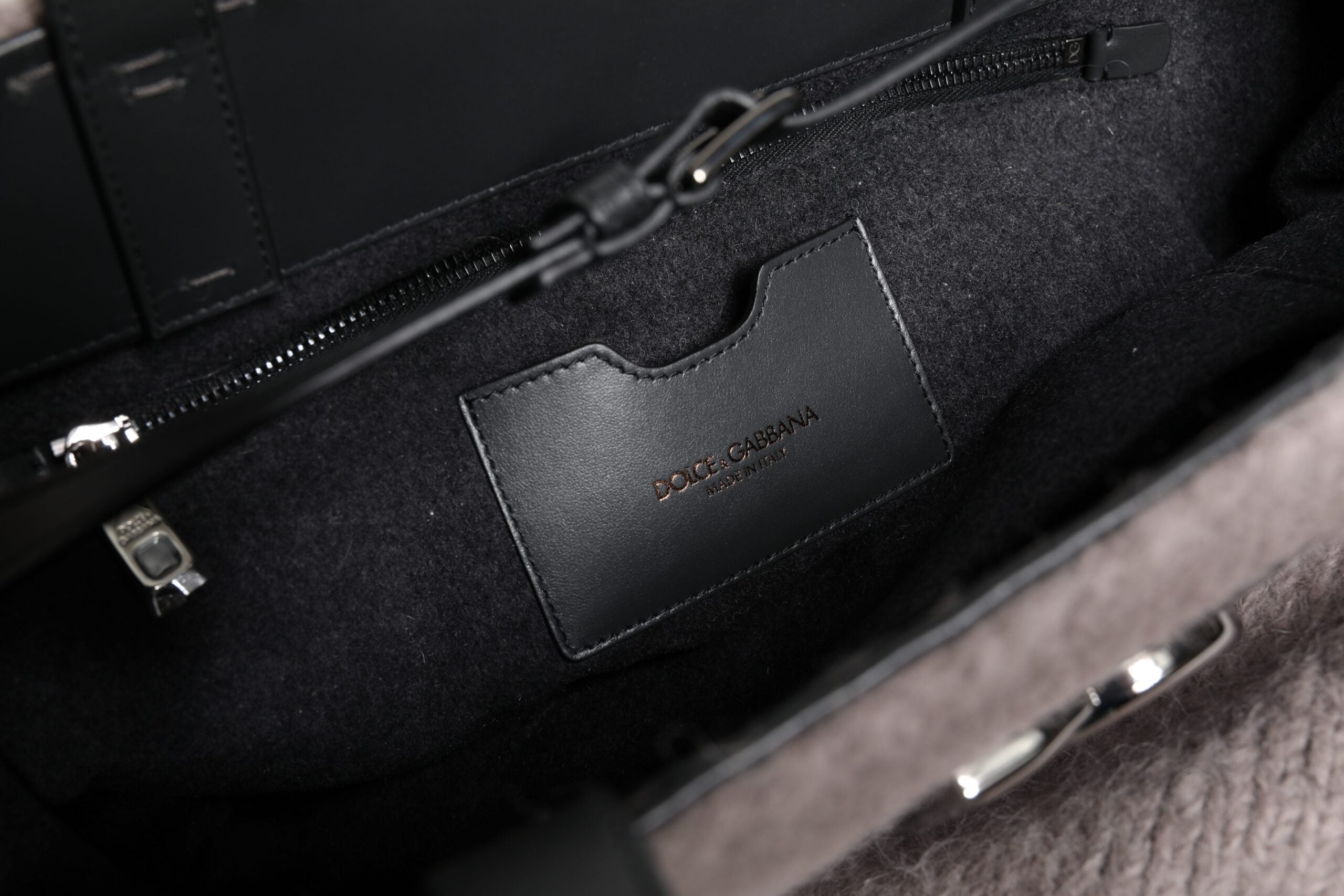 Dolce & Gabbana Grey Alpaca Wool Logo Plaque Tote Shoulder Bag-8