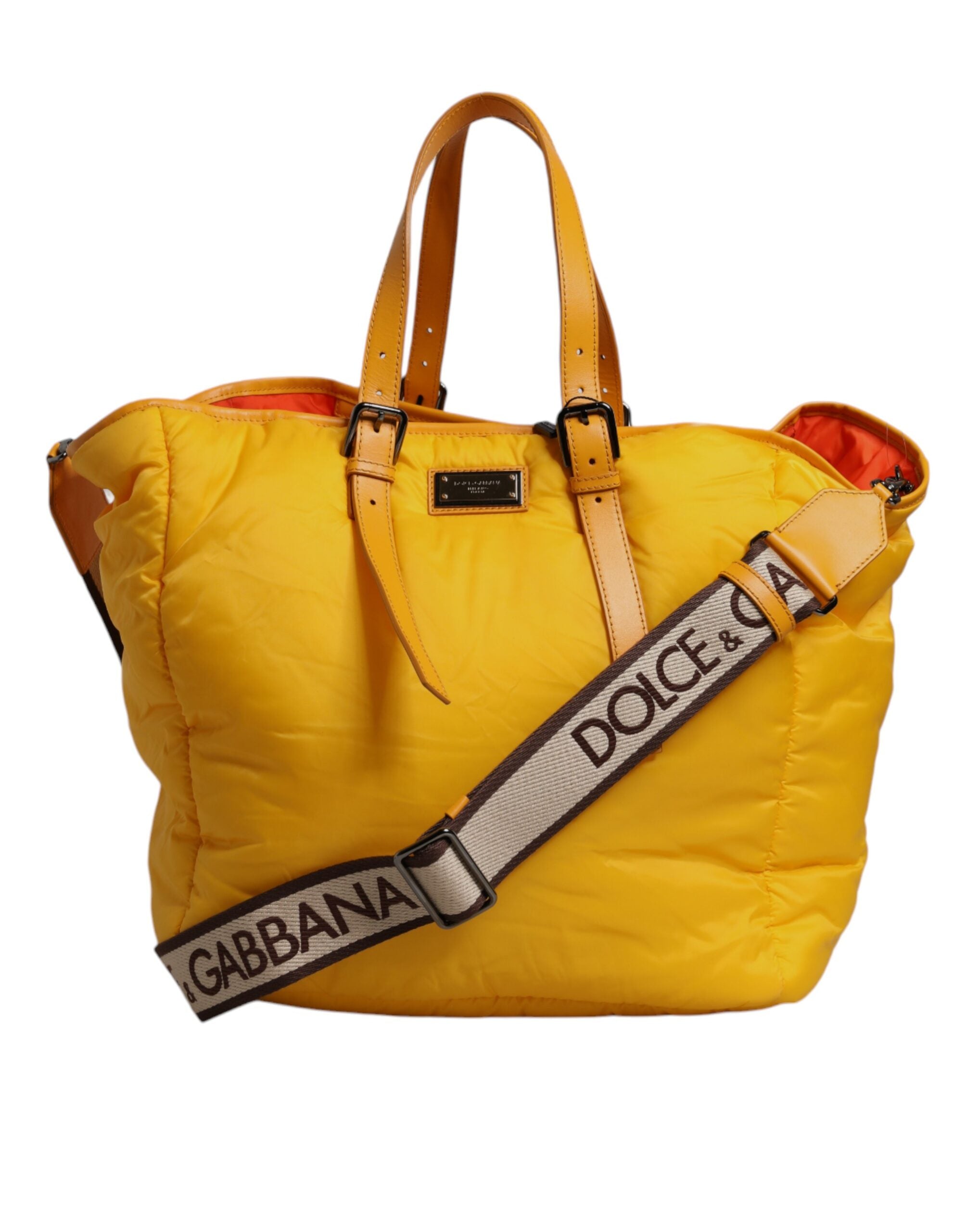 Dolce & Gabbana Yellow Orange Nylon Logo Plaque Hand Shoulder Duffle Bag-3