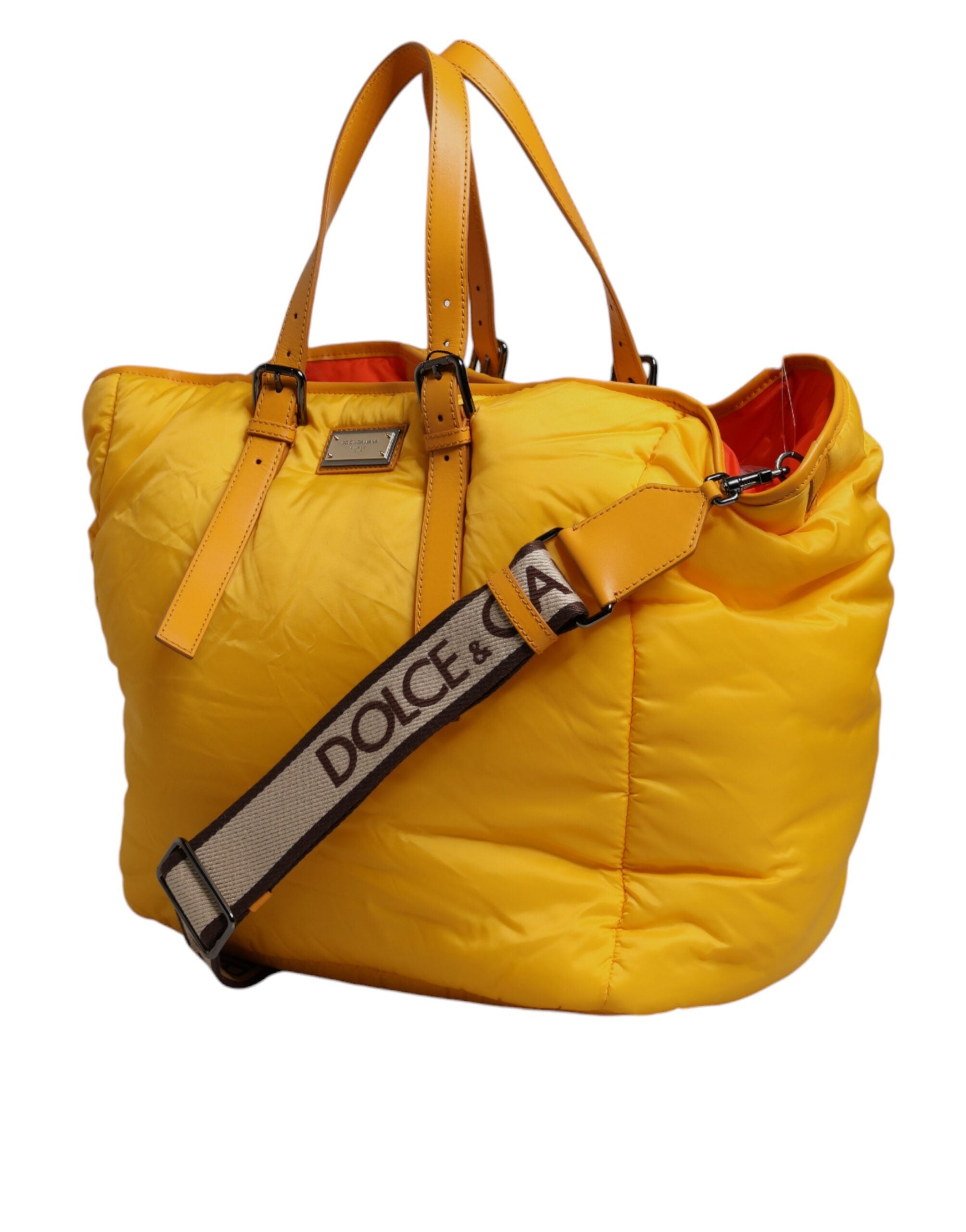 Dolce & Gabbana Yellow Orange Nylon Logo Plaque Hand Shoulder Duffle Bag-4