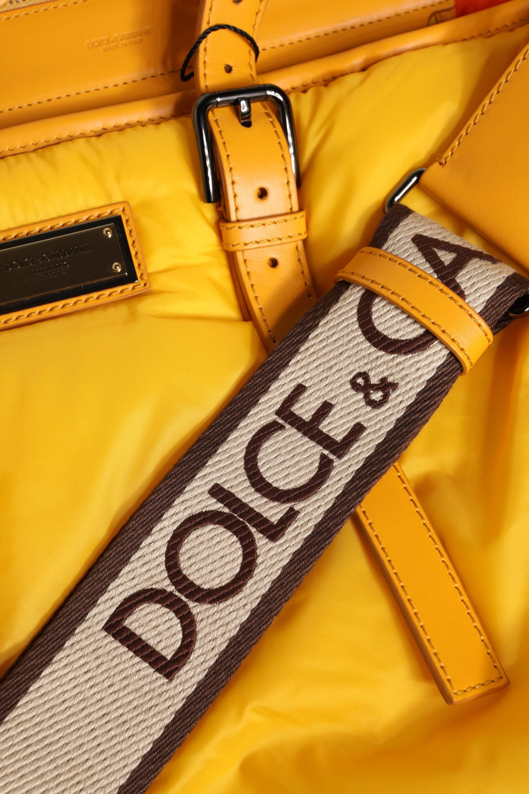 Dolce & Gabbana Yellow Orange Nylon Logo Plaque Hand Shoulder Duffle Bag-8