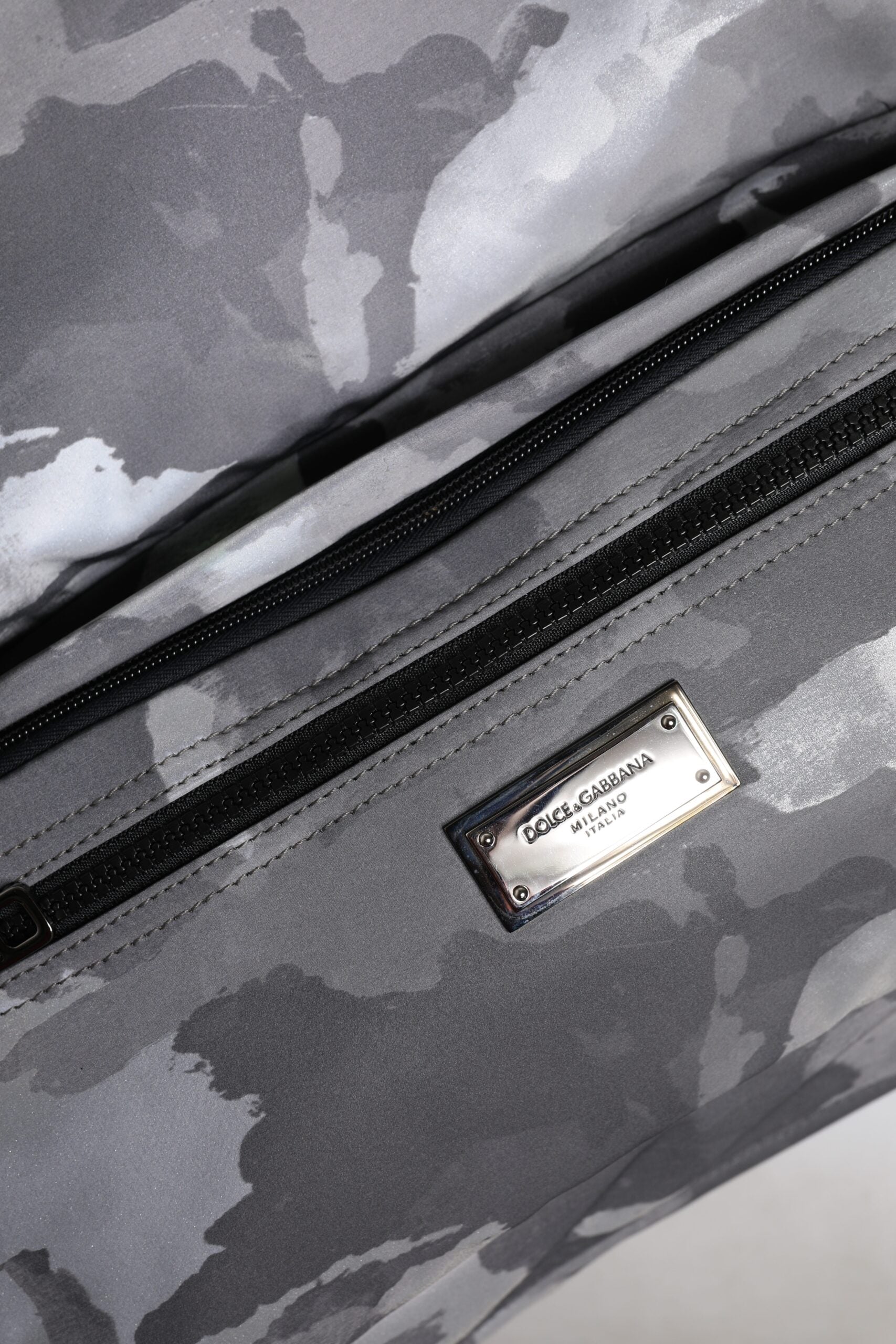 Dolce & Gabbana Grey Camouflage Cotton Tote Bag with Multiple Compartments-7