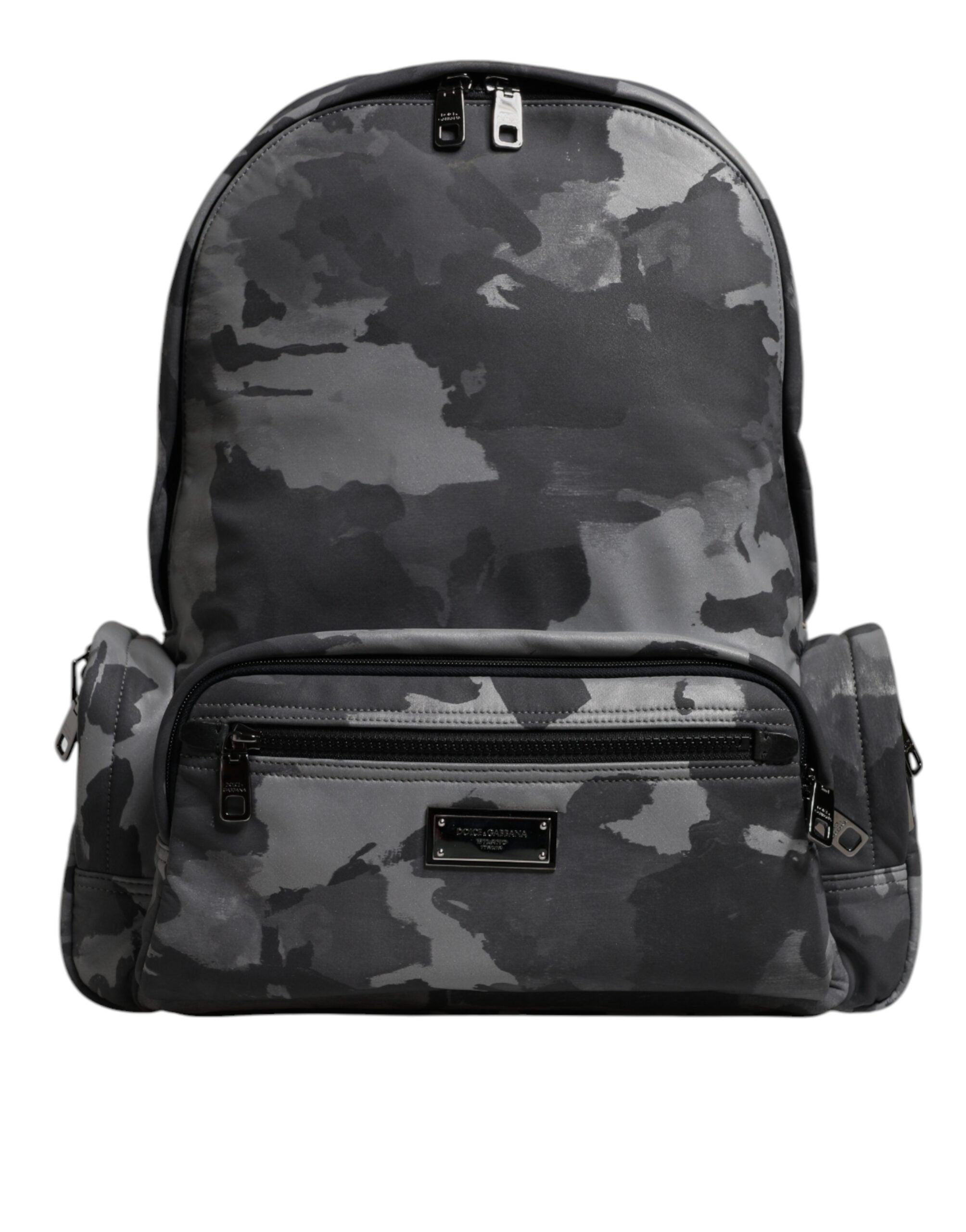 Dolce & Gabbana Graue Baumwolle Camouflage Logo Plaque Rucksack Tasche-2