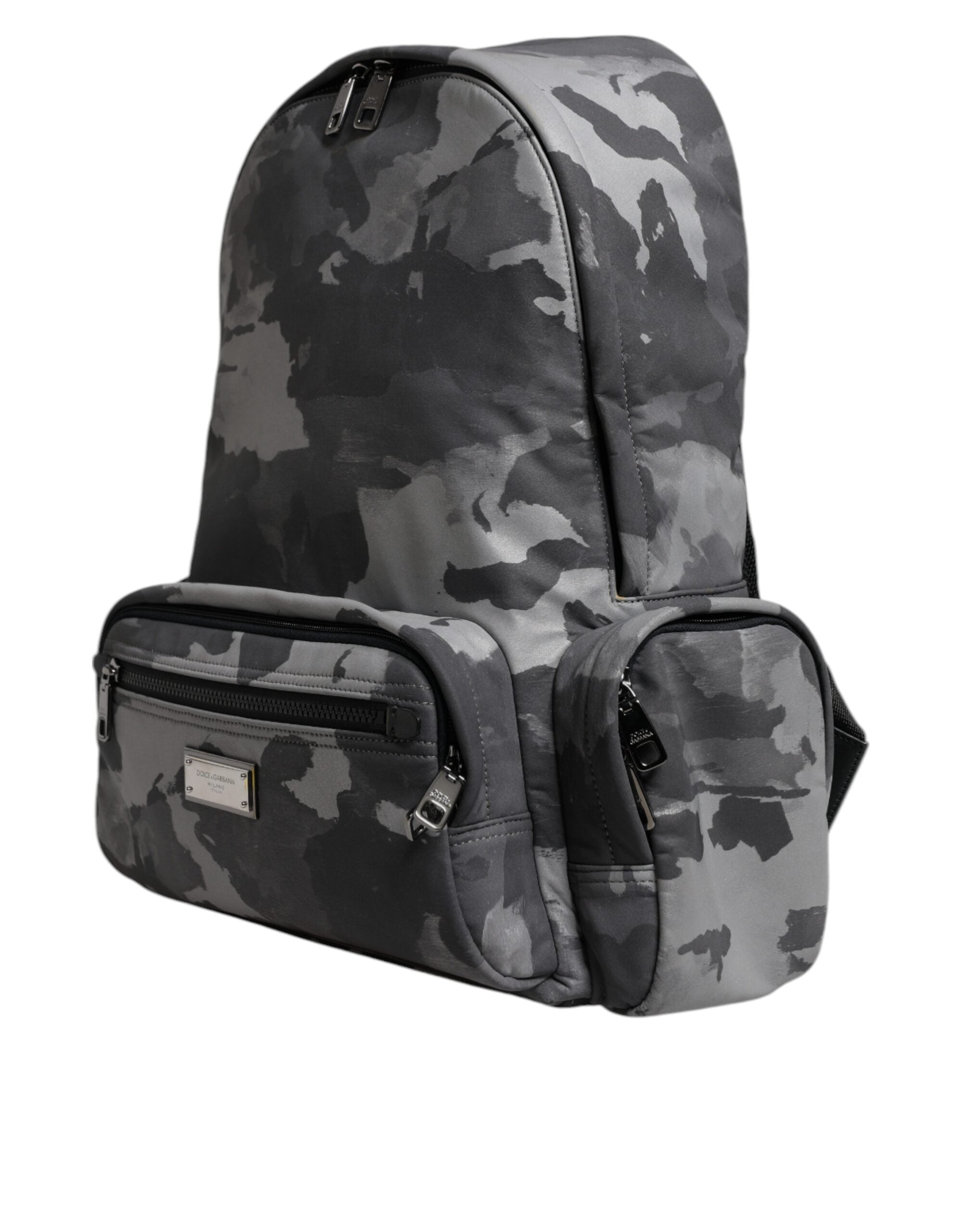 Dolce & Gabbana Graue Baumwolle Camouflage Logo Plaque Rucksack Tasche-3