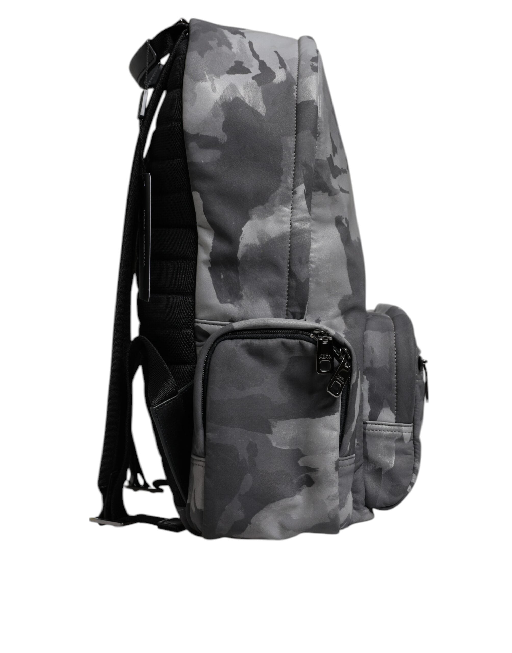 Dolce & Gabbana Graue Baumwolle Camouflage Logo Plaque Rucksack Tasche-4